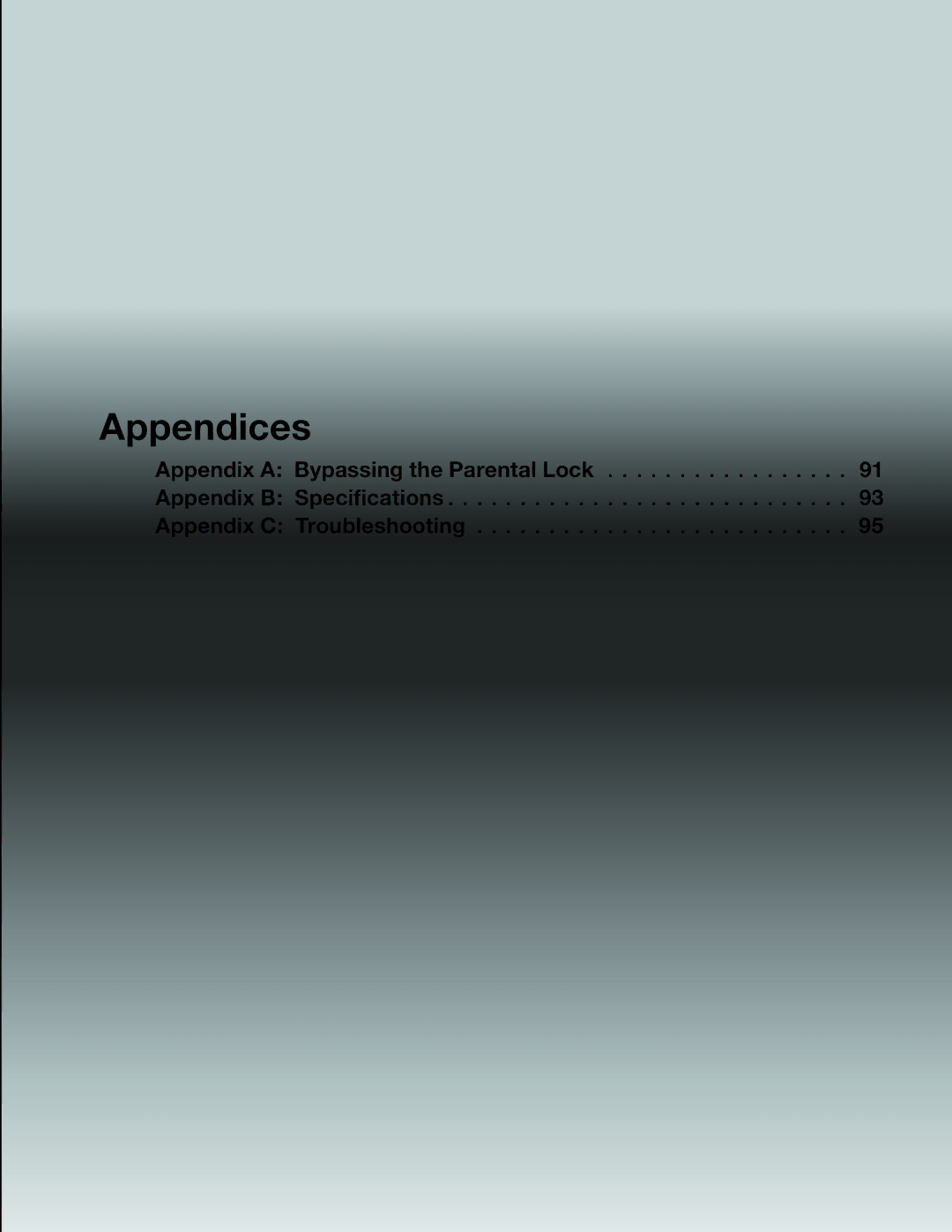 Mitsubishi Electronics LT-37131 manual Appendices, Appendix B Specifications Appendix C Troubleshooting 