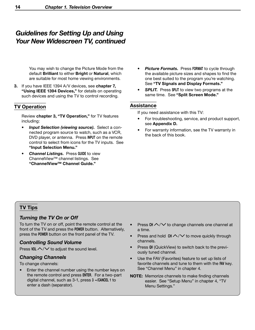 Mitsubishi Electronics LT-37131 manual Guidelines for Setting Up and Using Your New Widescreen TV, continued, TV Operation 