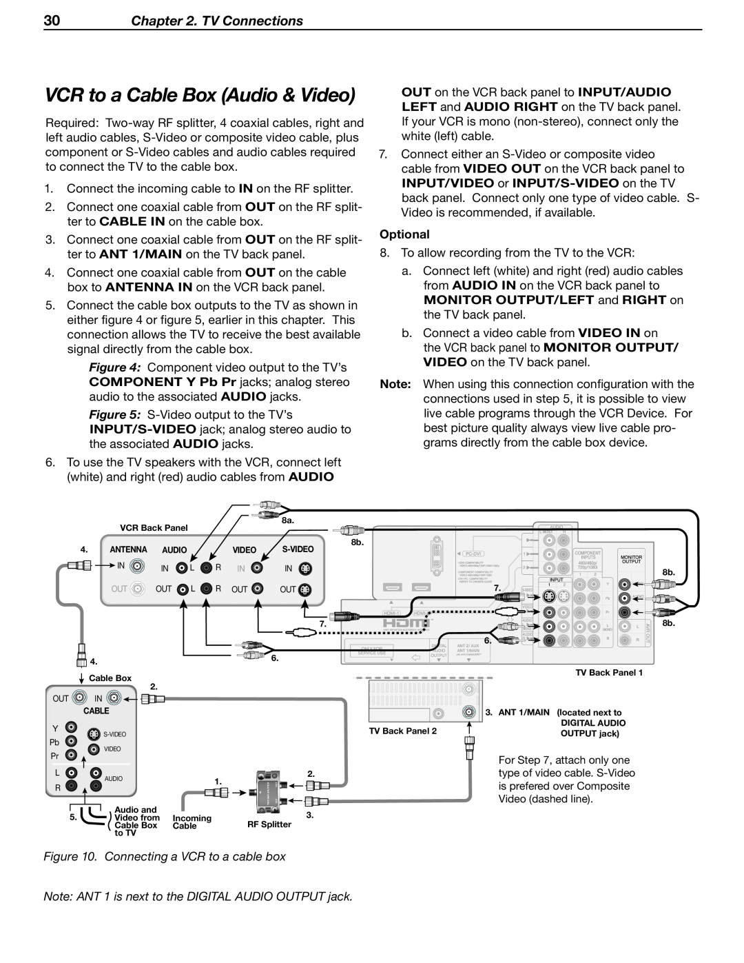 Mitsubishi Electronics LT-37131 manual VCR to a Cable Box Audio & Video, TV Connections, Optional 