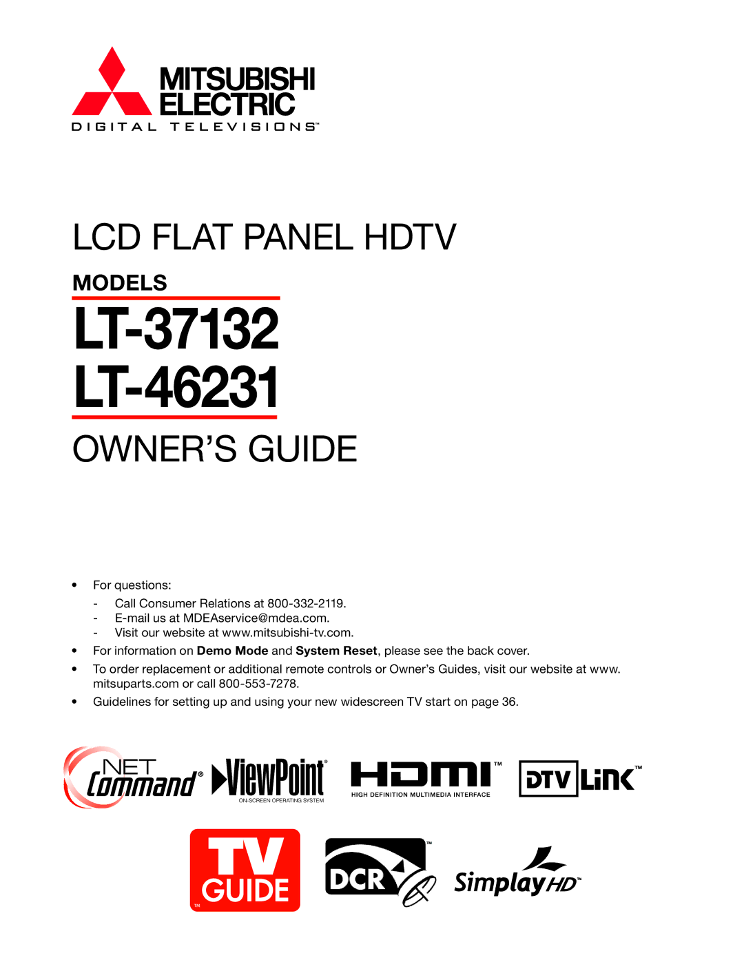 Mitsubishi Electronics manual LT-37132 LT-46231 