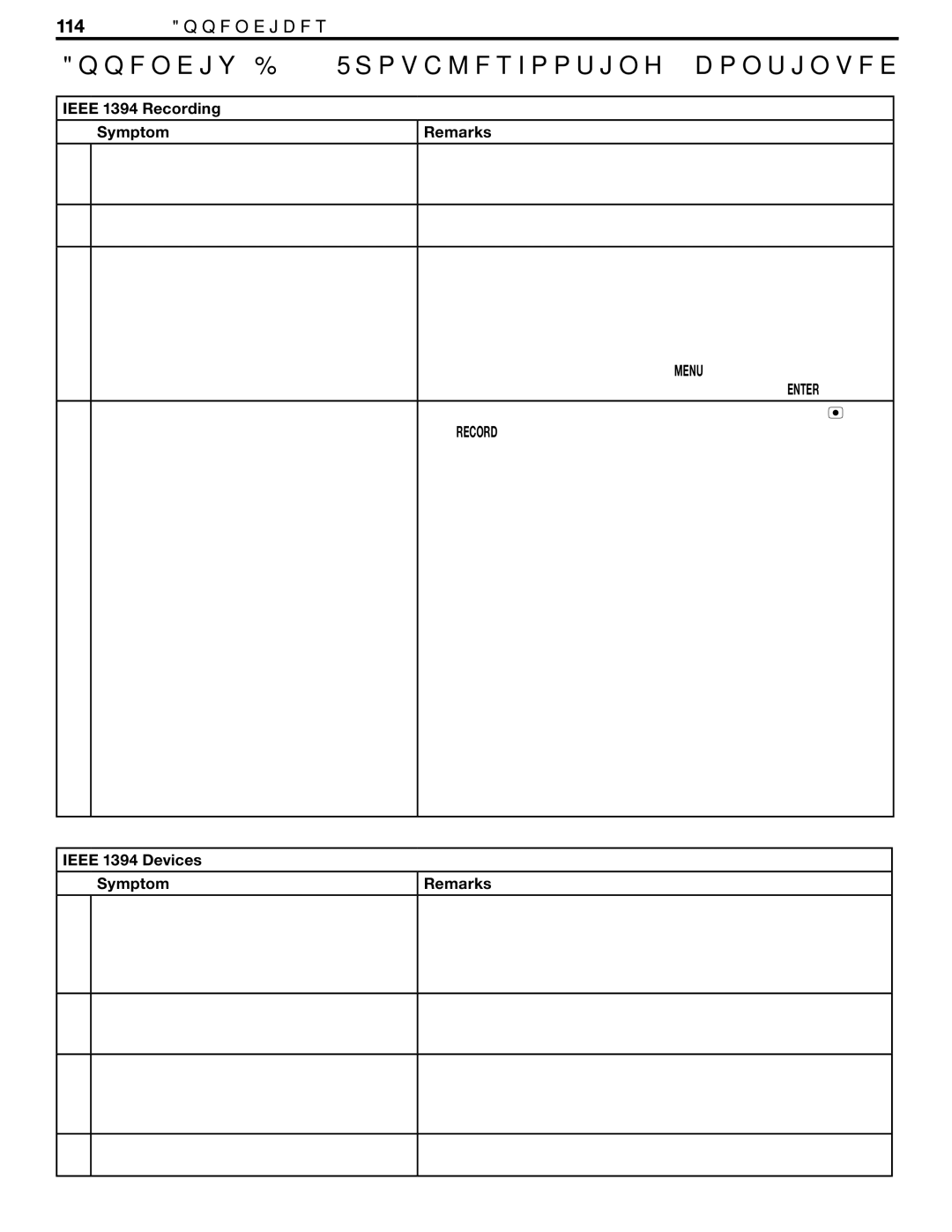 Mitsubishi Electronics LT-37132, LT-46231 manual Ieee 1394 Recording Symptom Remarks, Ieee 1394 Devices Symptom Remarks 