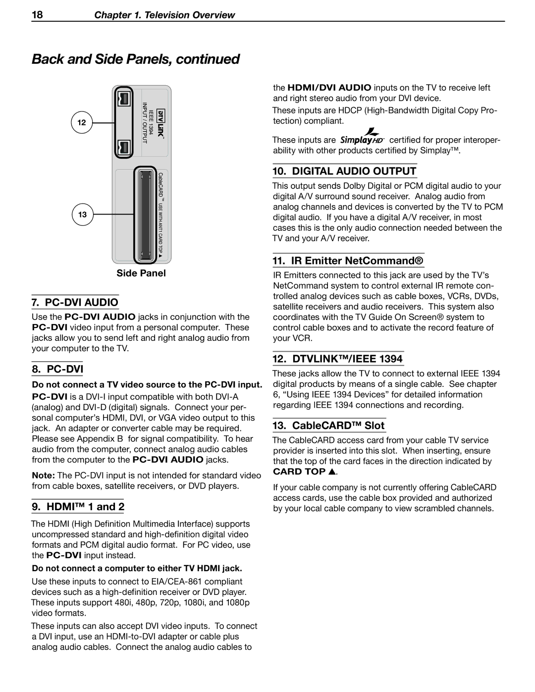 Mitsubishi Electronics LT-37132, LT-46231 manual Hdmi 1, IR Emitter NetCommand, Dtvlink/Ieee, CableCARD Slot, Card TOP 