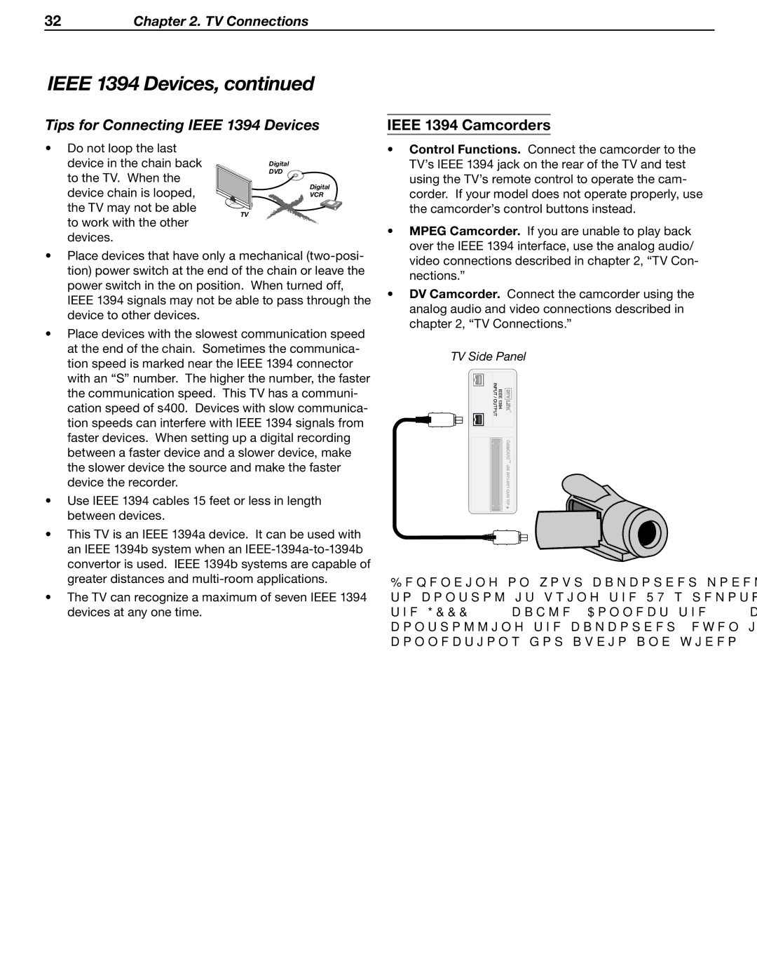 Mitsubishi Electronics LT-37132, LT-46231 manual Tips for Connecting Ieee 1394 Devices, Ieee 1394 Camcorders 