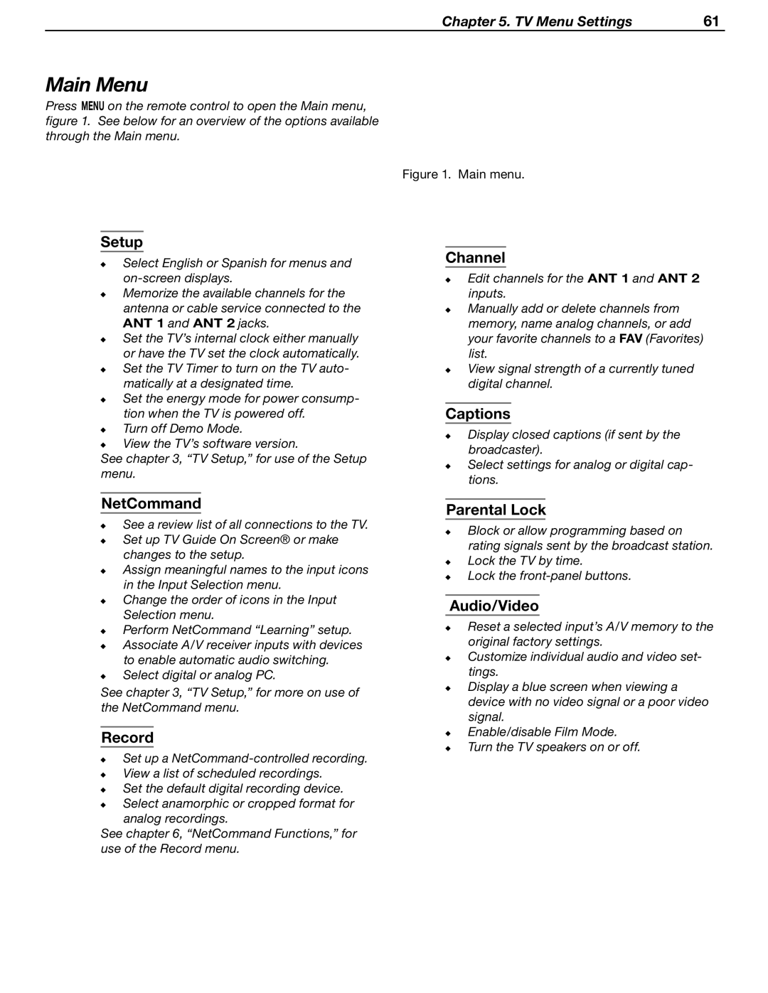 Mitsubishi Electronics LT-46231, LT-37132 manual Main Menu 