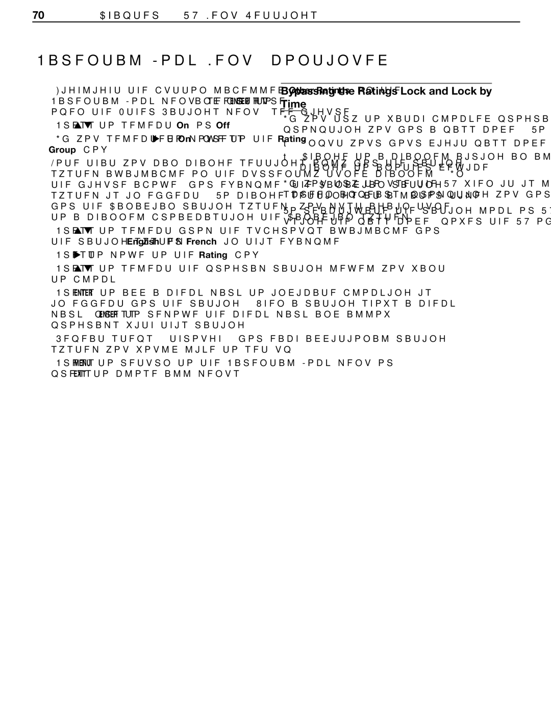 Mitsubishi Electronics LT-37132, LT-46231 manual Bypassing the Ratings Lock and Lock by Time 