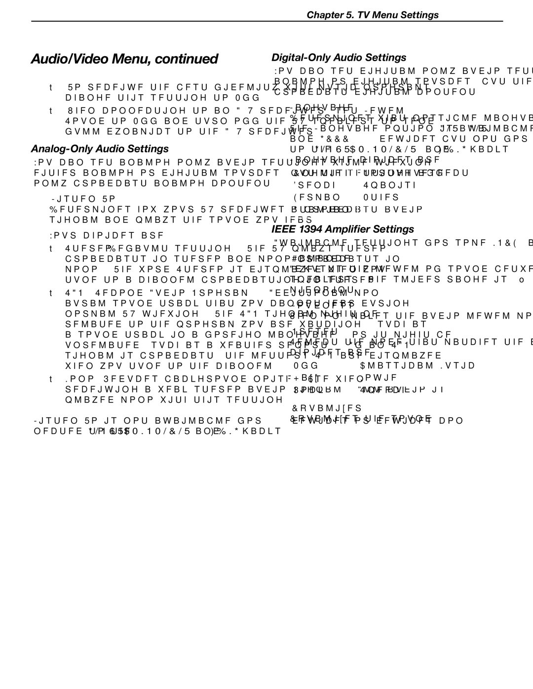 Mitsubishi Electronics LT-46231 Analog-Only Audio Settings, Digital-Only Audio Settings, Ieee 1394 Amplifier Settings 