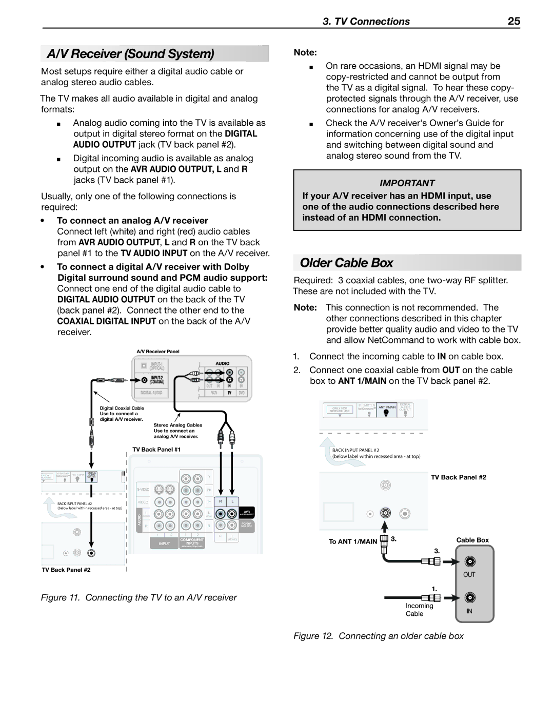 Mitsubishi Electronics LT-40133 manual Receiver Sound System, Older Cable Box, To connect an analog A/V receiver 