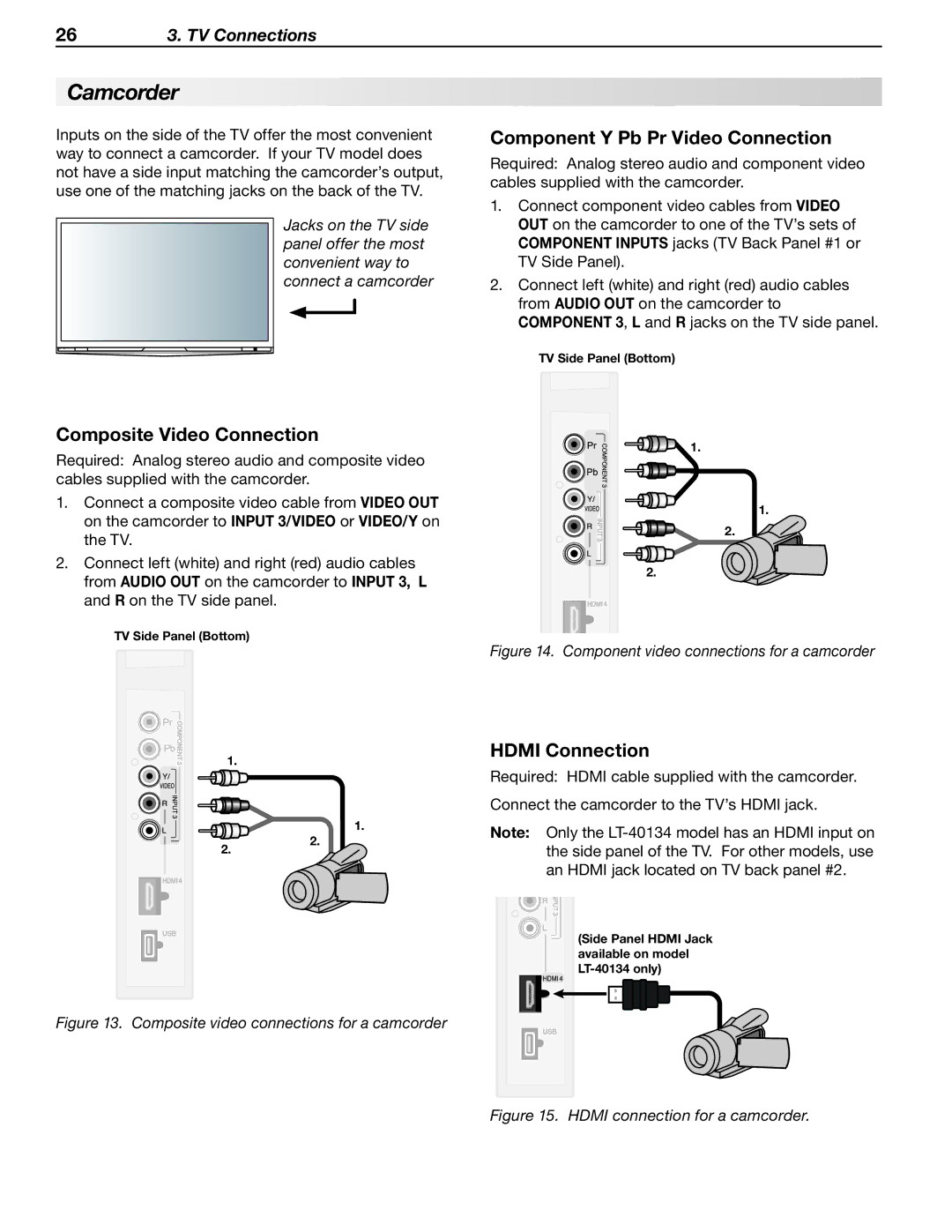 Mitsubishi Electronics LT-40133 Camcorder, Component Y Pb Pr Video Connection, Composite Video Connection, Hdmi Connection 