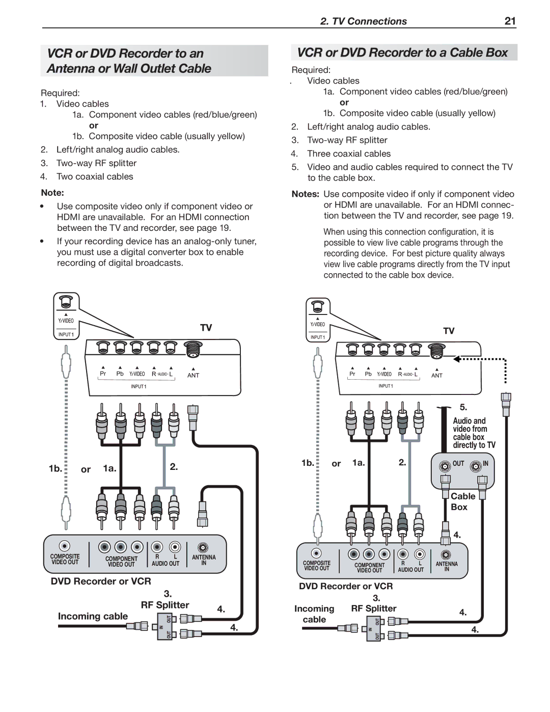 Mitsubishi Electronics LT-40151, LT-40153, LT-46151, LT-46153 manual VCR or DVD Recorder to an, Antenna or Wall Outlet Cable 