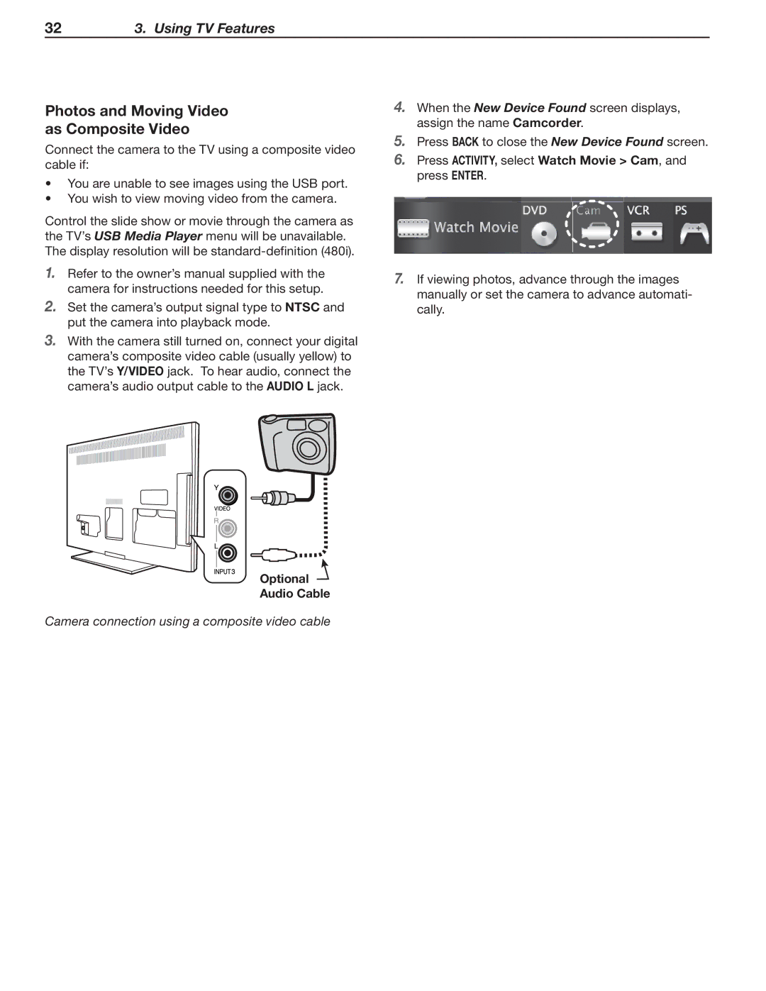 Mitsubishi Electronics LT-46153, LT-40153, LT-46151, LT-40151, LT-52153, LT-52151 Photos and Moving Video As Composite Video 