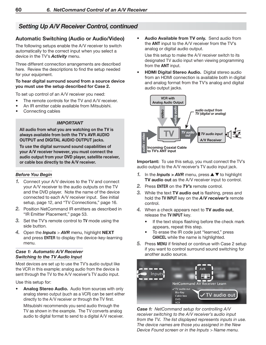 Mitsubishi Electronics LT-40153, LT-46151, LT-46153, LT-40151 Automatic Switching Audio or Audio/Video, Use this setup for 