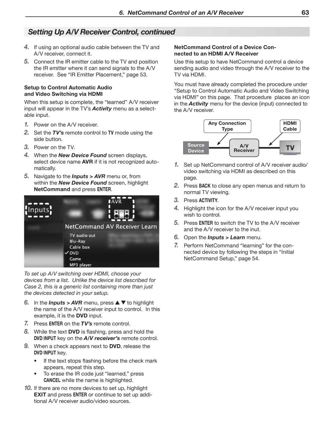 Mitsubishi Electronics LT-40151, LT-40153, LT-46151, LT-46153 manual NetCommand and press Enter, Open the Inputs Learn menu 