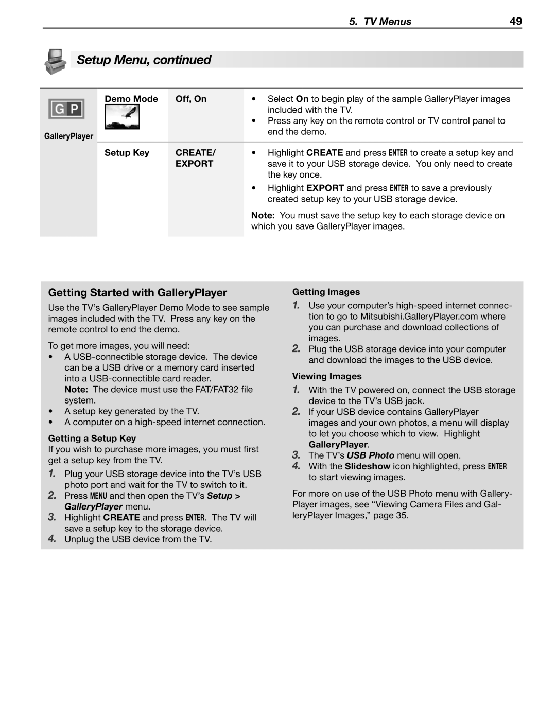 Mitsubishi Electronics LT-52148, LT-46148, LT-40148, LT-52246, LT-46246 Getting Started with GalleryPlayer, Create, Export 