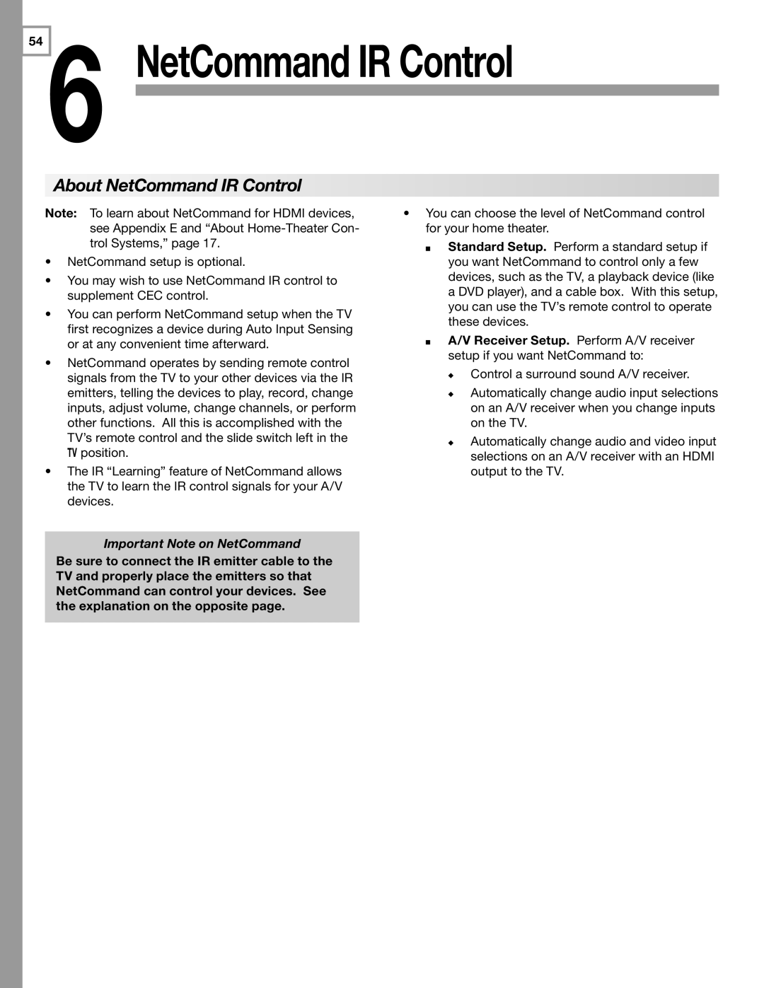 Mitsubishi Electronics LT-52148, LT-46148, LT-40148, LT-52246 manual About NetCommand IR Control, Important Note on NetCommand 