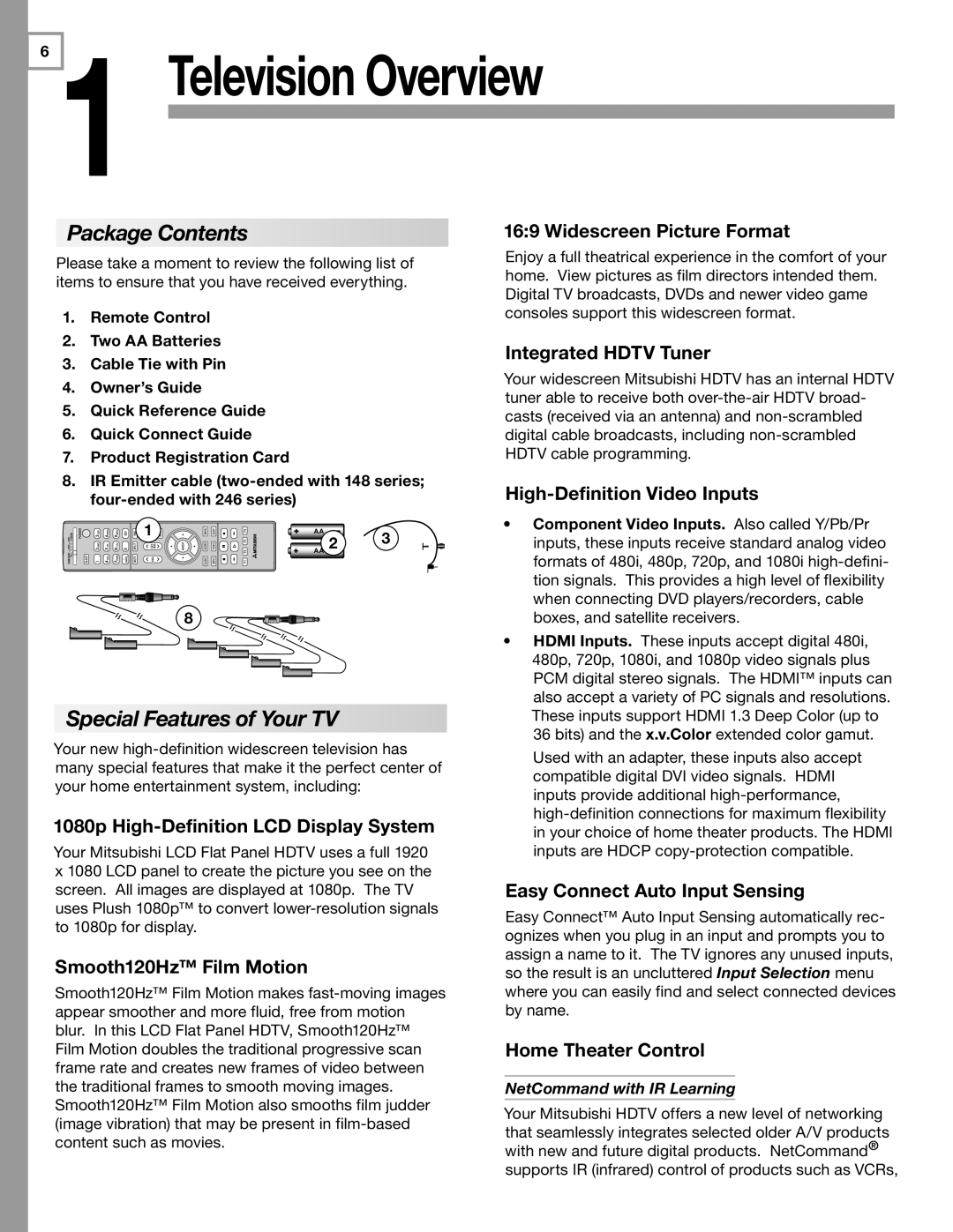 Mitsubishi Electronics LT-40148, LT-46148, LT-52246, LT-46246, LT-52148 manual Package Contents, Special Features of Your TV 