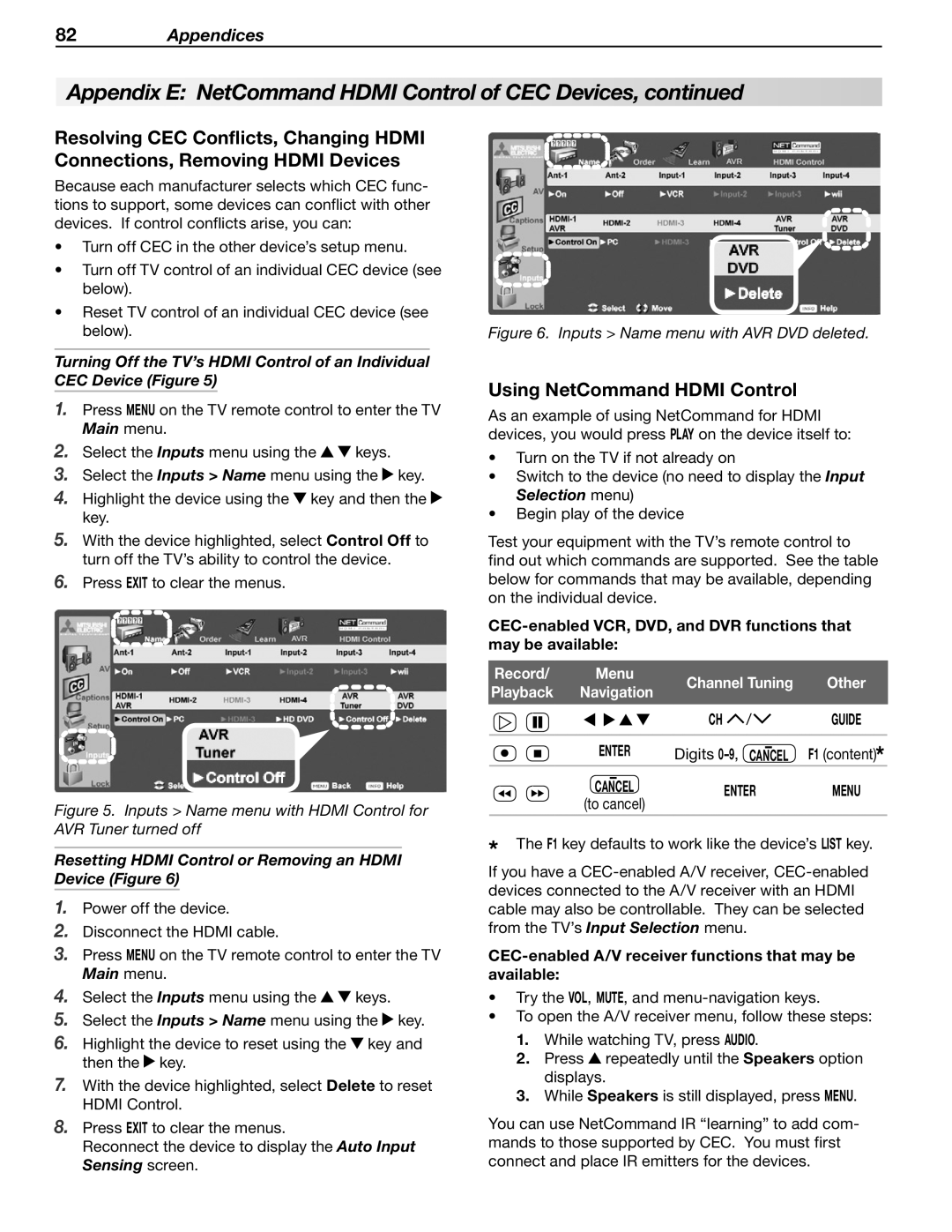 Mitsubishi Electronics LT-52246 Using NetCommand Hdmi Control, Resetting Hdmi Control or Removing an Hdmi Device Figure 