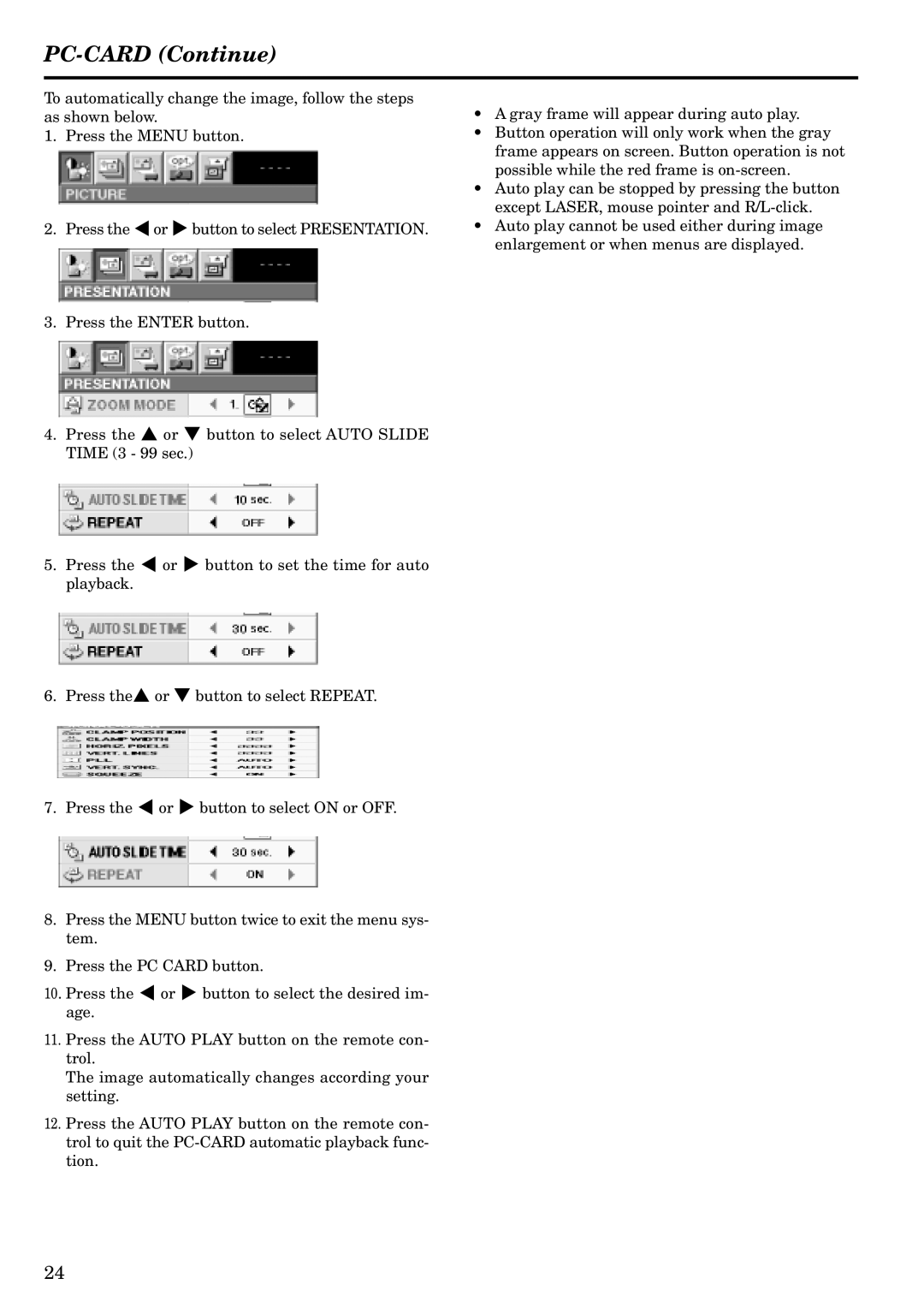 Mitsubishi Electronics LVP-S120A user manual PC-CARD Continue 