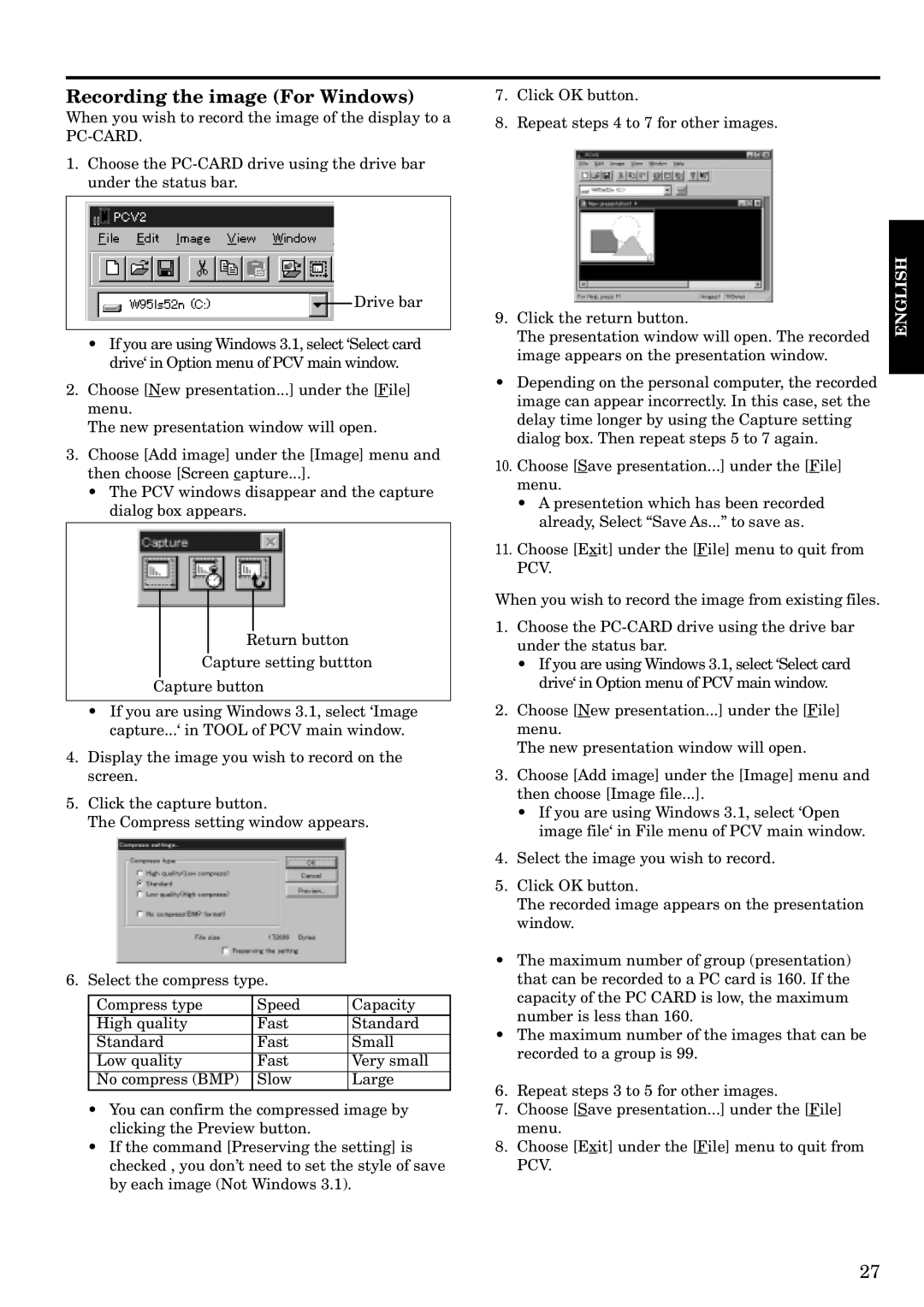 Mitsubishi Electronics LVP-S120A user manual Recording the image For Windows 