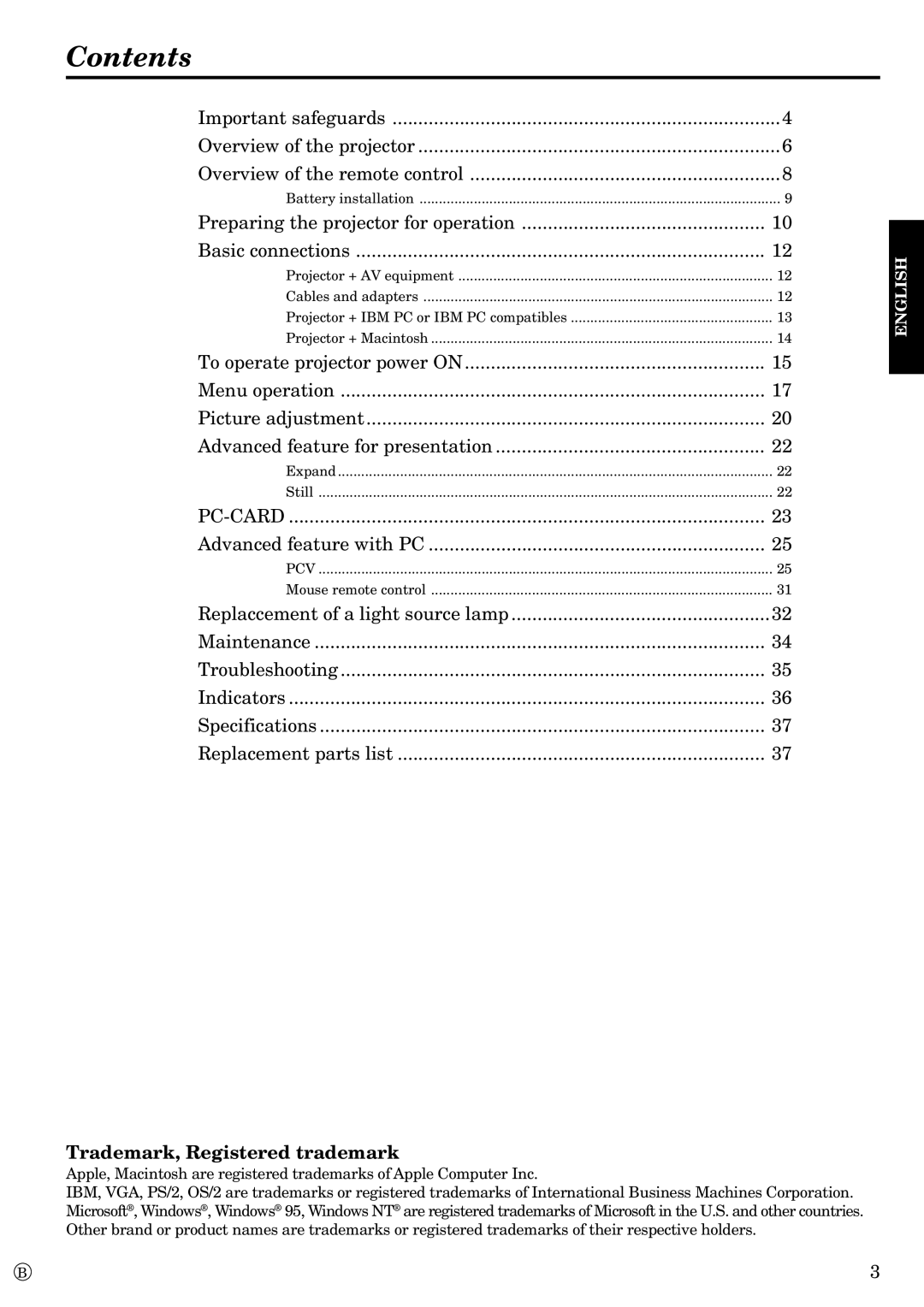 Mitsubishi Electronics LVP-S120A user manual Contents 