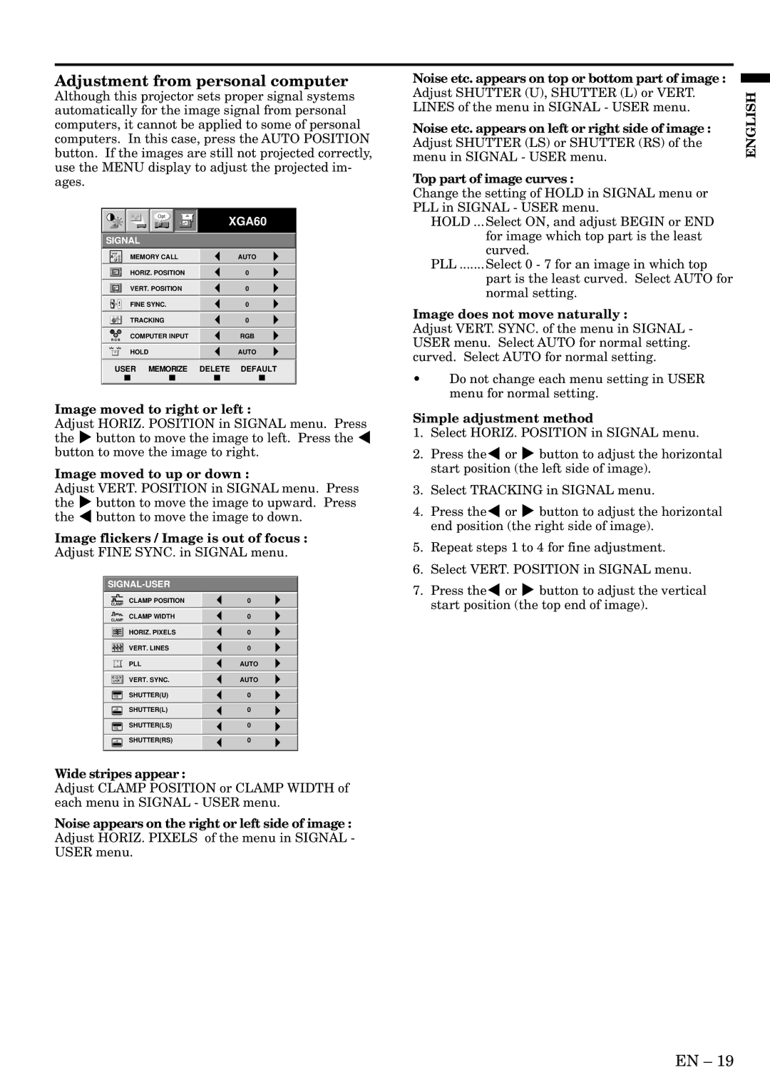 Mitsubishi Electronics LVP-SA51U user manual Adjustment from personal computer 