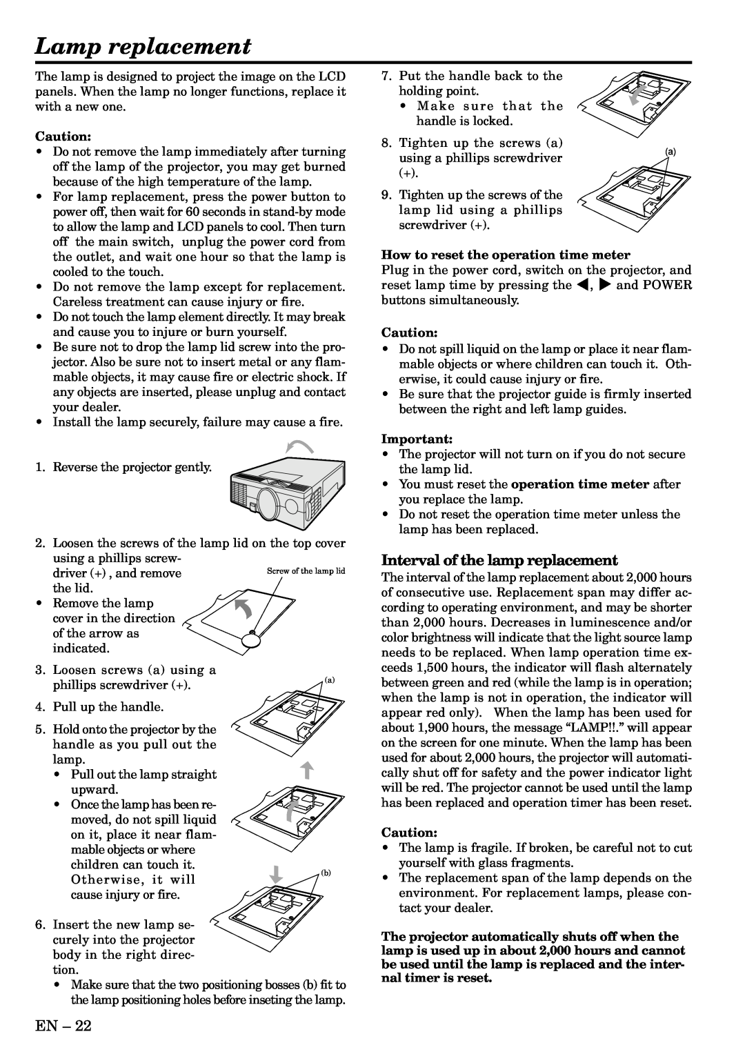 Mitsubishi Electronics LVP-SA51U user manual Lamp replacement, Interval of the lamp replacement 
