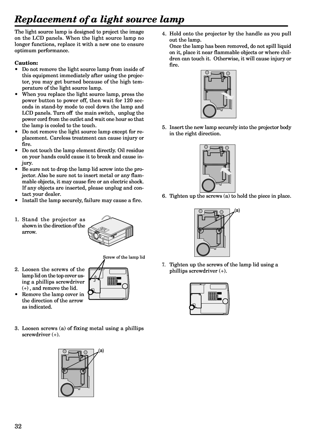 Mitsubishi Electronics LVP-X120A user manual Replacement of a light source lamp 