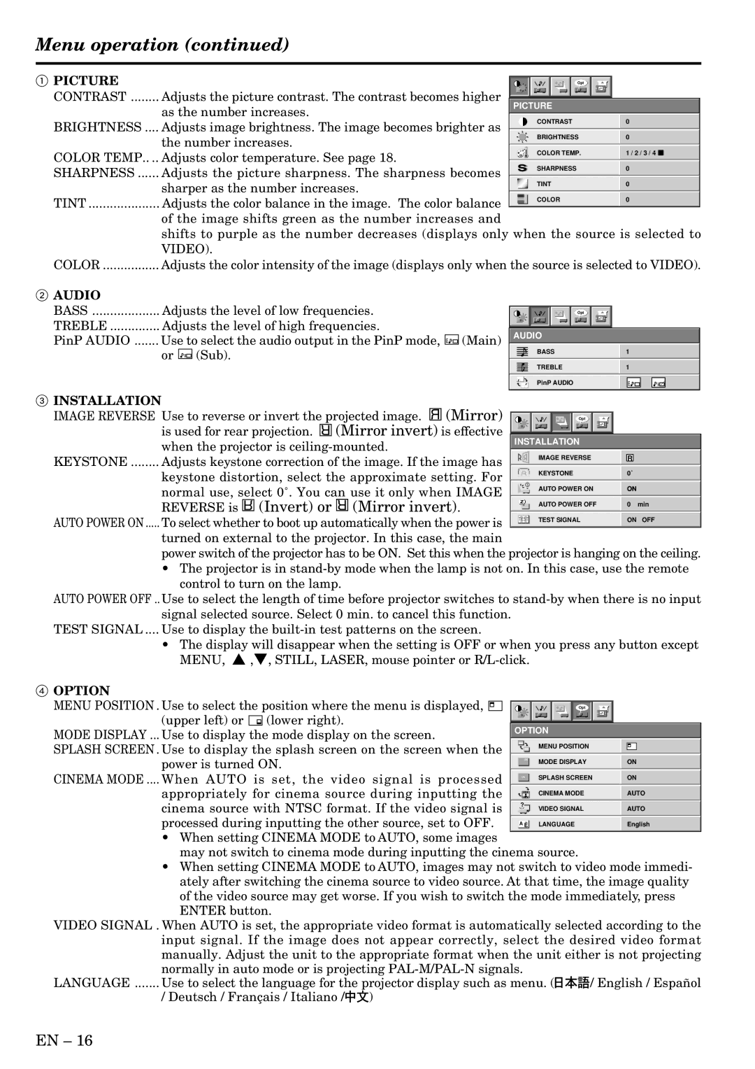 Mitsubishi Electronics LVP-X300U user manual Mirror invert 