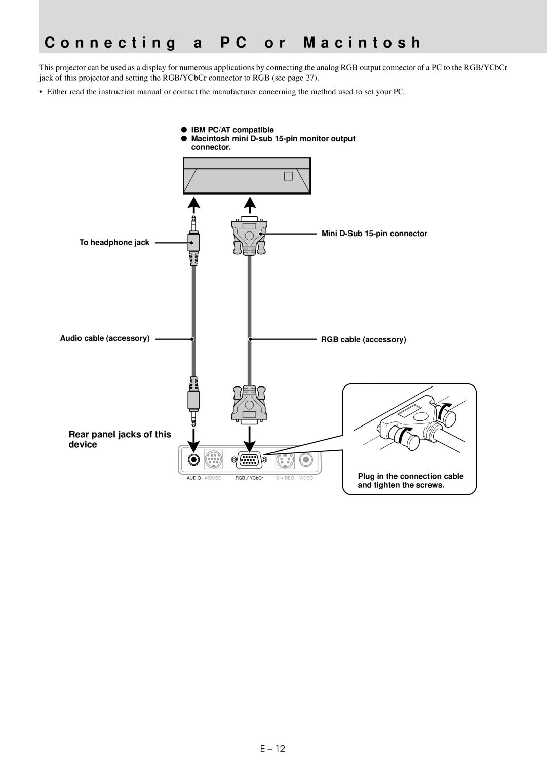 Mitsubishi Electronics LVP-X30U user manual N n e c t i n g a P C o r M a c i n t o s h 