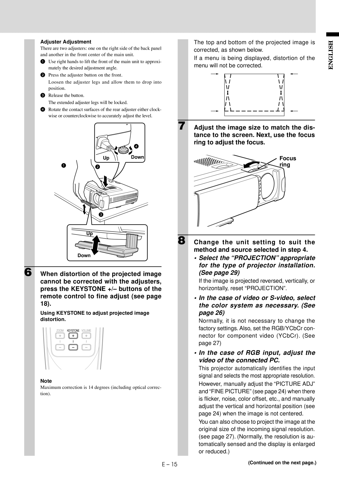 Mitsubishi Electronics LVP-X30U user manual Case of RGB input, adjust the video of the connected PC 