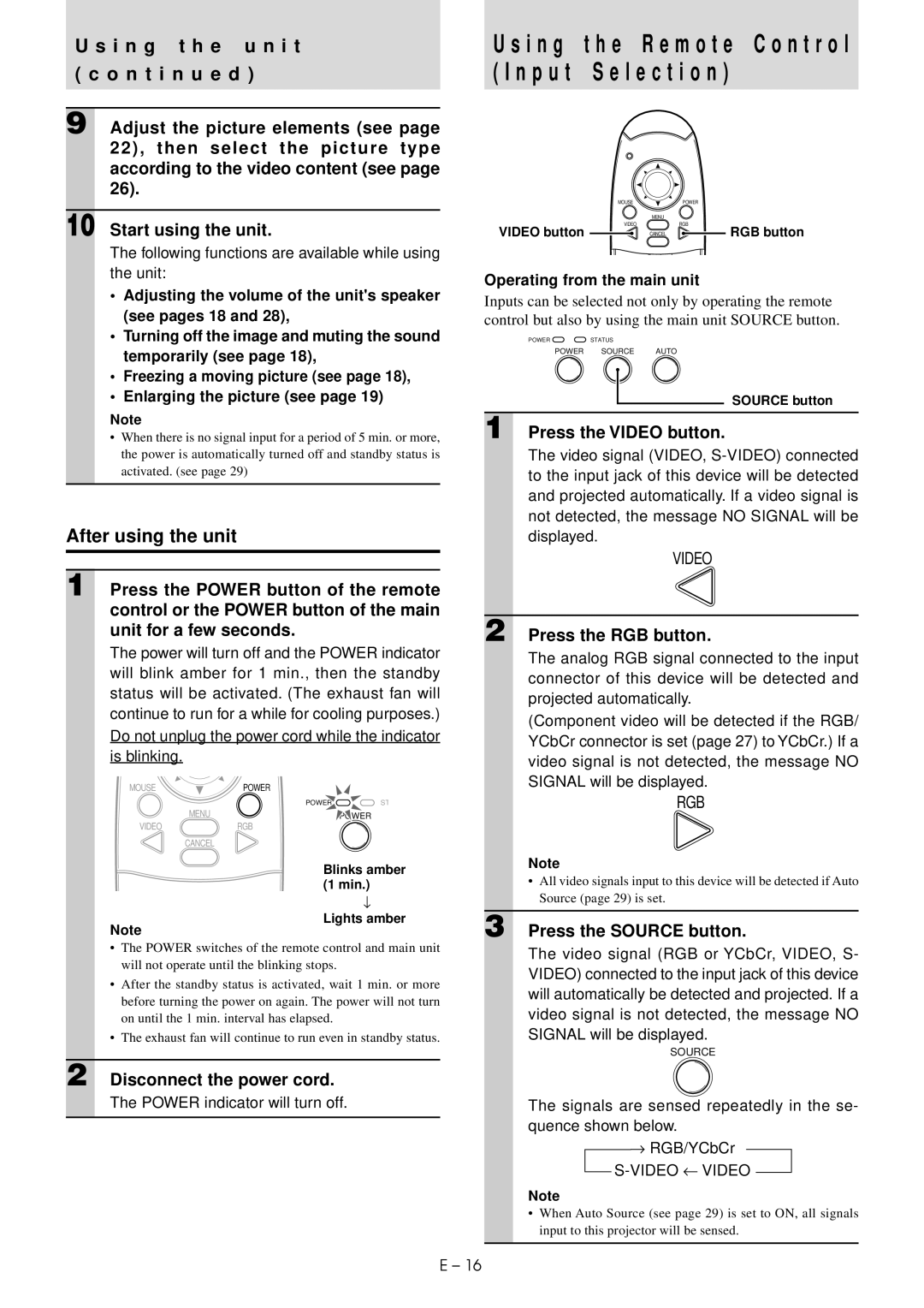 Mitsubishi Electronics LVP-X30U user manual I n g t h e u n i t N t i n u e d, After using the unit 