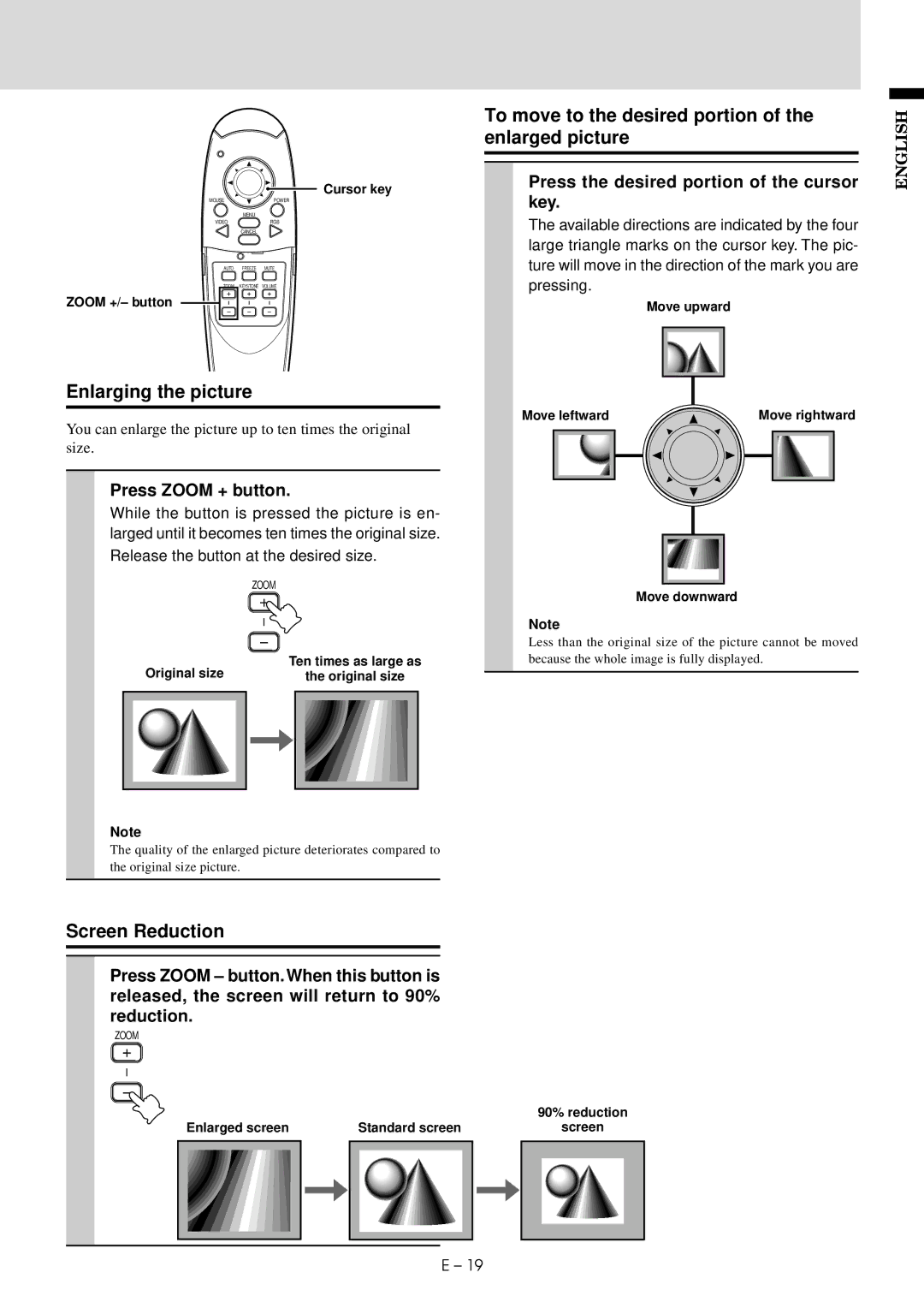 Mitsubishi Electronics LVP-X30U user manual To move to the desired portion of the enlarged picture, Enlarging the picture 