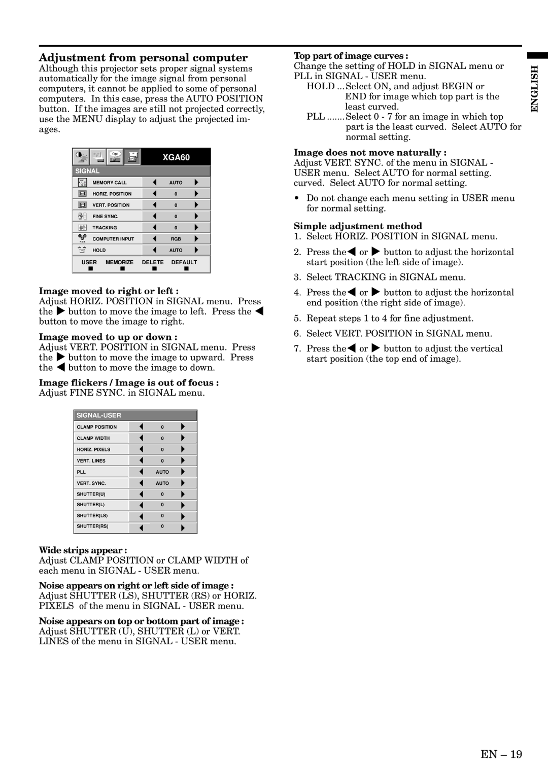 Mitsubishi Electronics LVP-X400BU user manual Adjustment from personal computer 