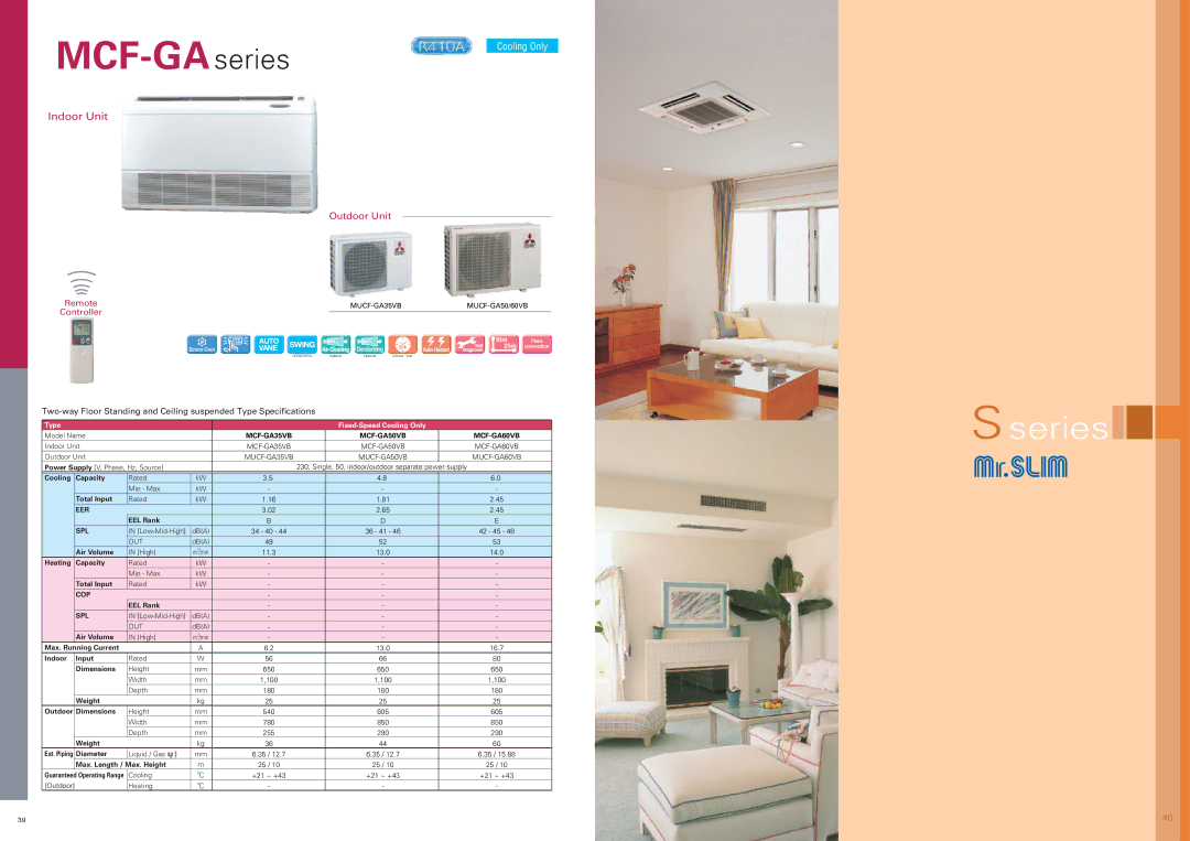 Mitsubishi Electronics P, S specifications MCF-GA series, MCF-GA35VB MCF-GA50VB MCF-GA60VB 