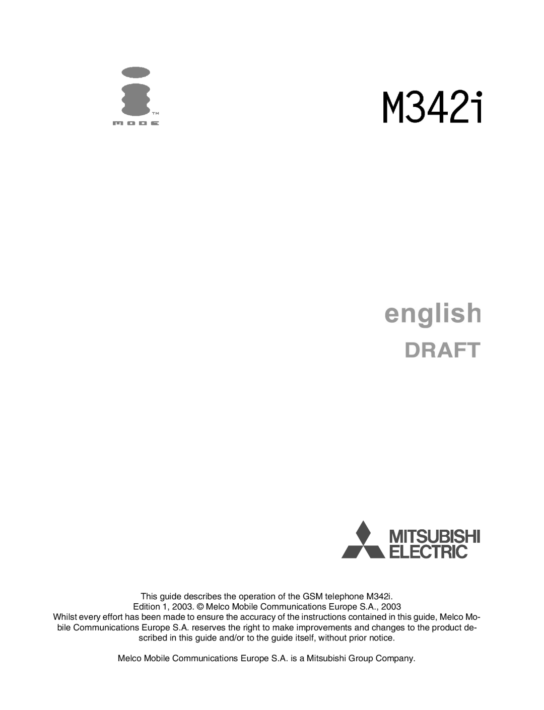 Mitsubishi Electronics M342i manual 