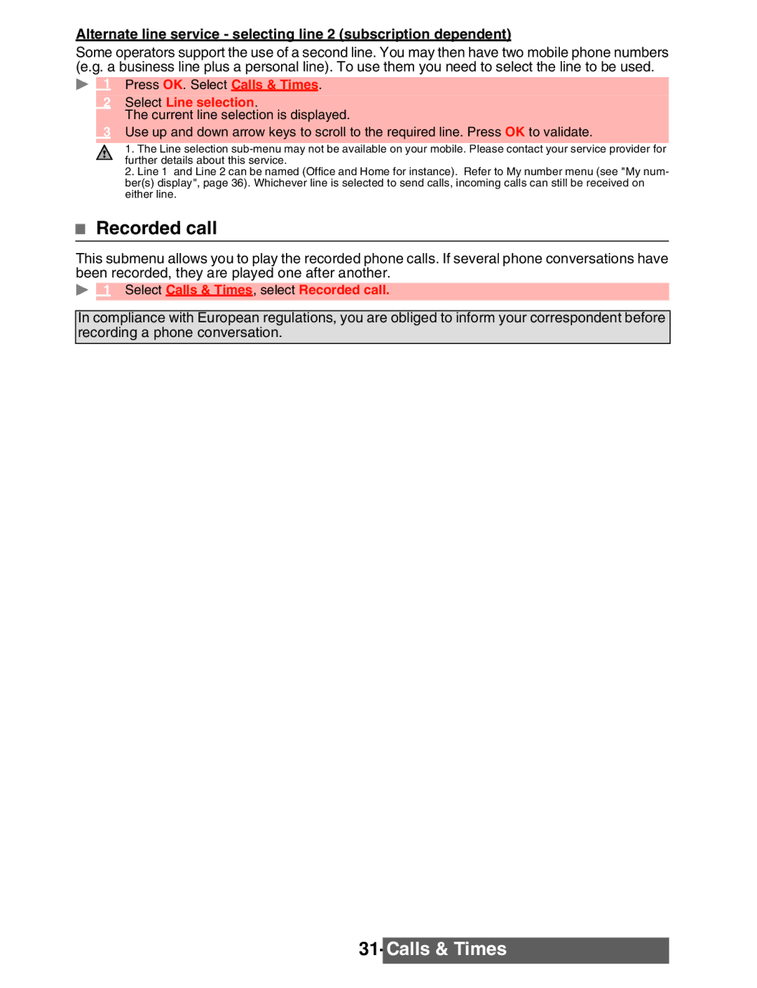 Mitsubishi Electronics M342i manual Recorded call, Select Line selection 