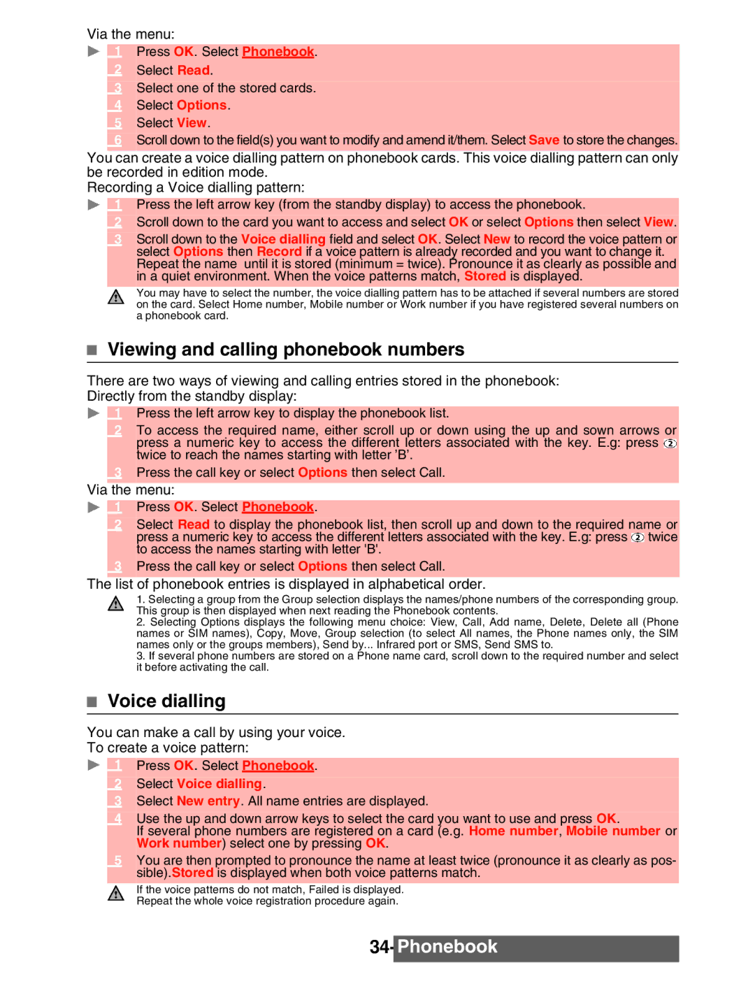 Mitsubishi Electronics M342i manual Viewing and calling phonebook numbers, Select Voice dialling 