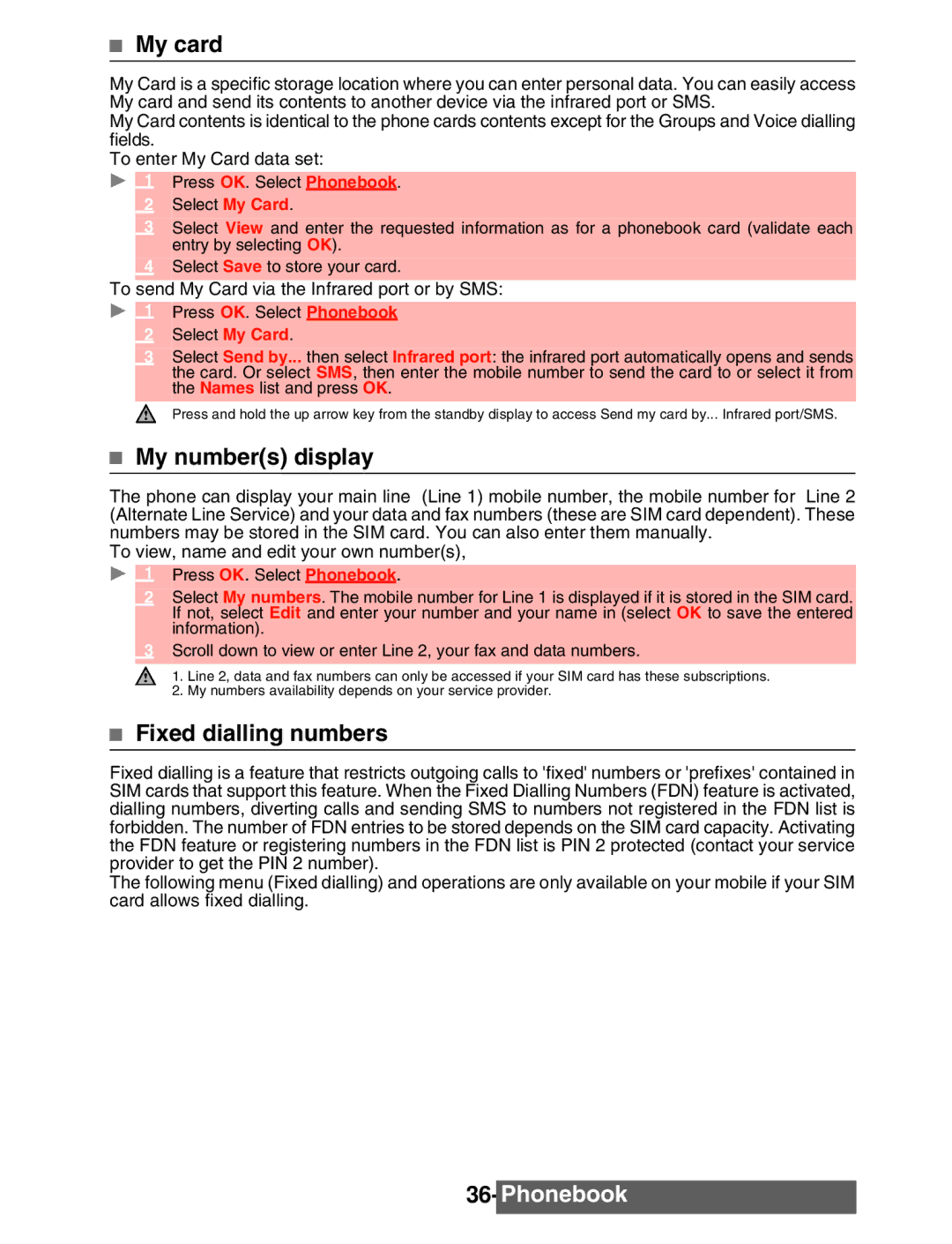 Mitsubishi Electronics M342i manual My card, My numbers display, Fixed dialling numbers 