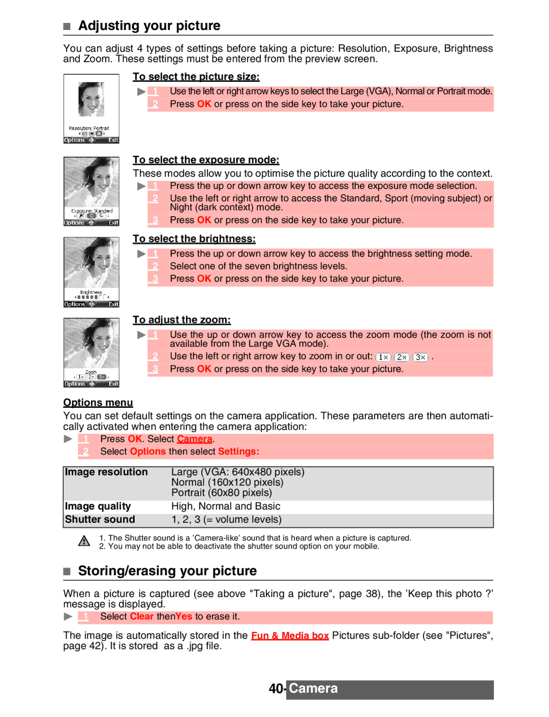 Mitsubishi Electronics M342i manual Adjusting your picture, Storing/erasing your picture 