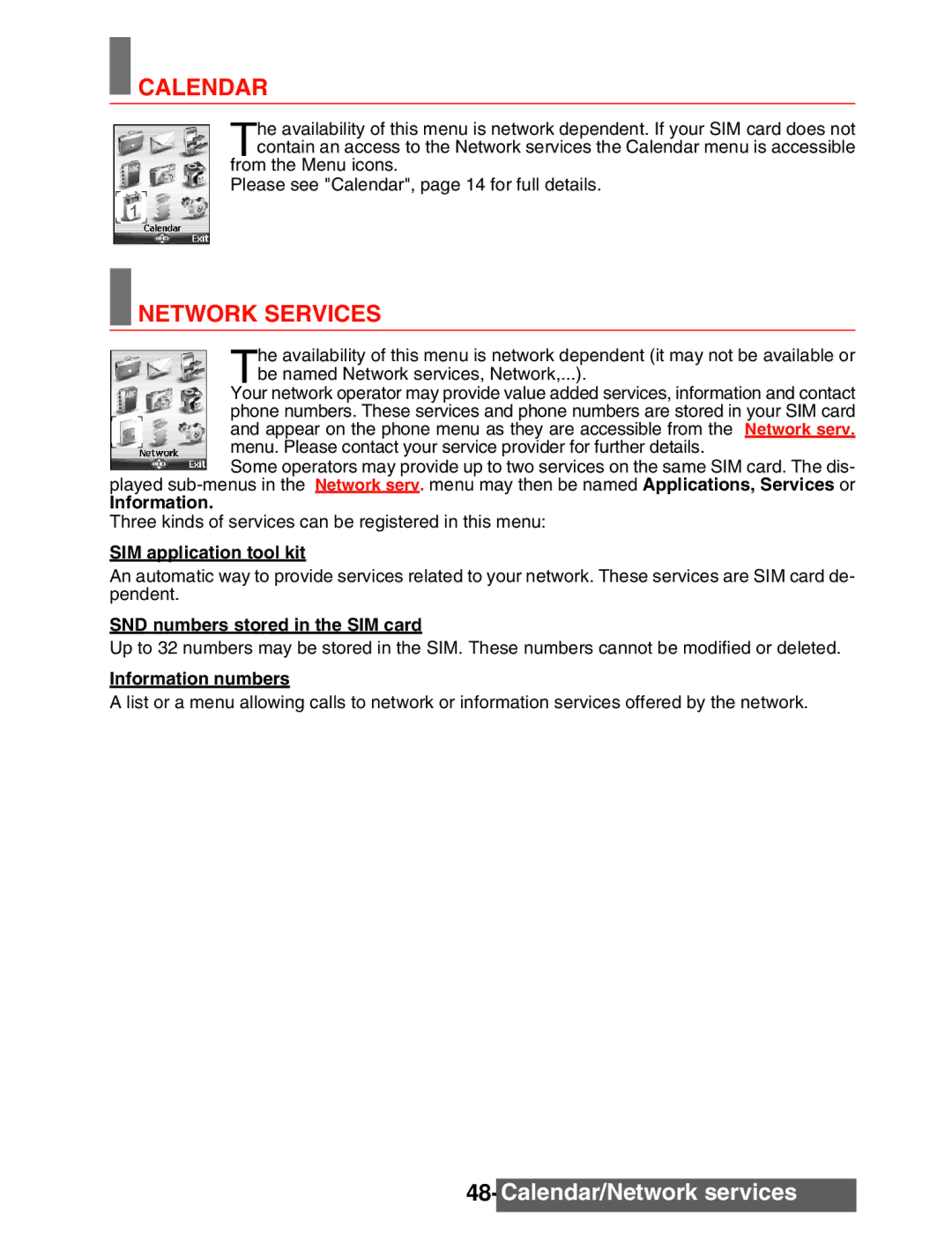 Mitsubishi Electronics M342i manual Network Services, Calendar/Network services 