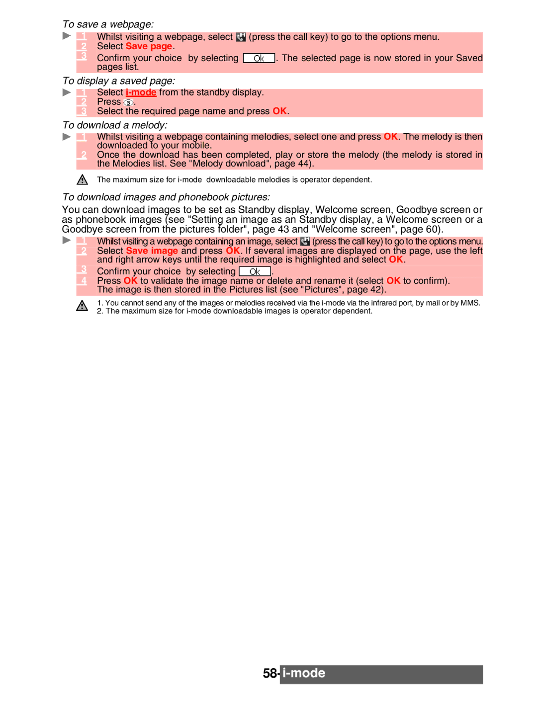 Mitsubishi Electronics M342i manual To save a webpage, Select Save, To display a saved, To download a melody 