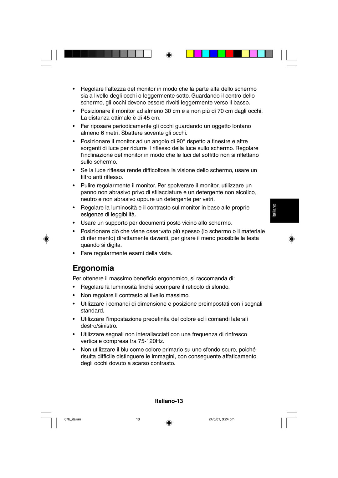 Mitsubishi Electronics M557 user manual Ergonomia, Italiano-13 