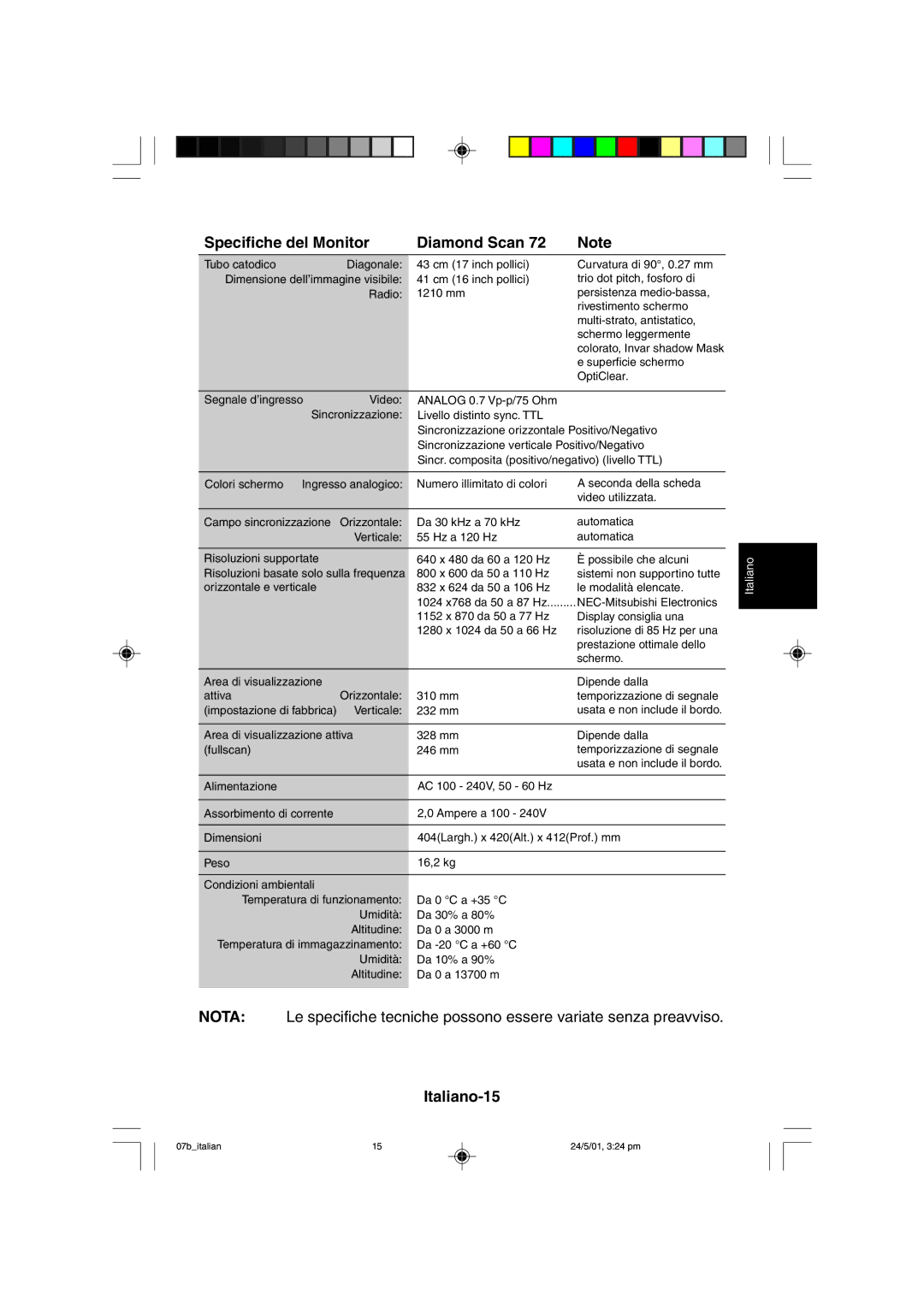 Mitsubishi Electronics M557 user manual Italiano-15 