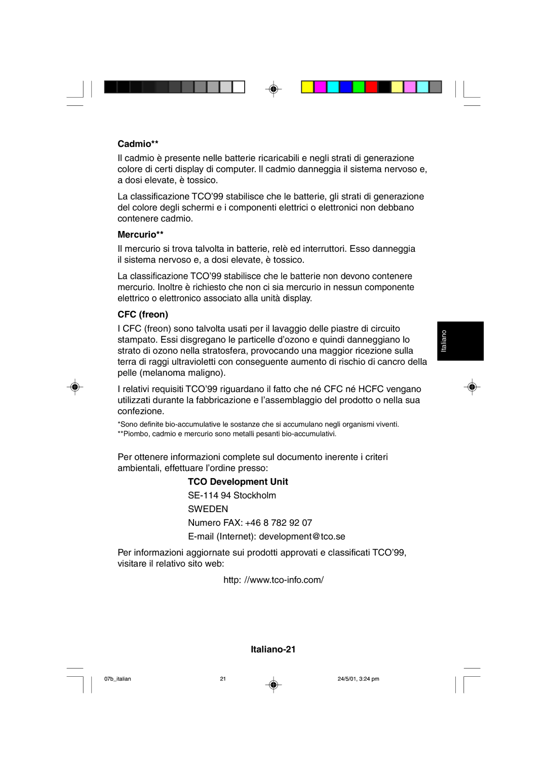 Mitsubishi Electronics M557 user manual CFC freon, Italiano-21 