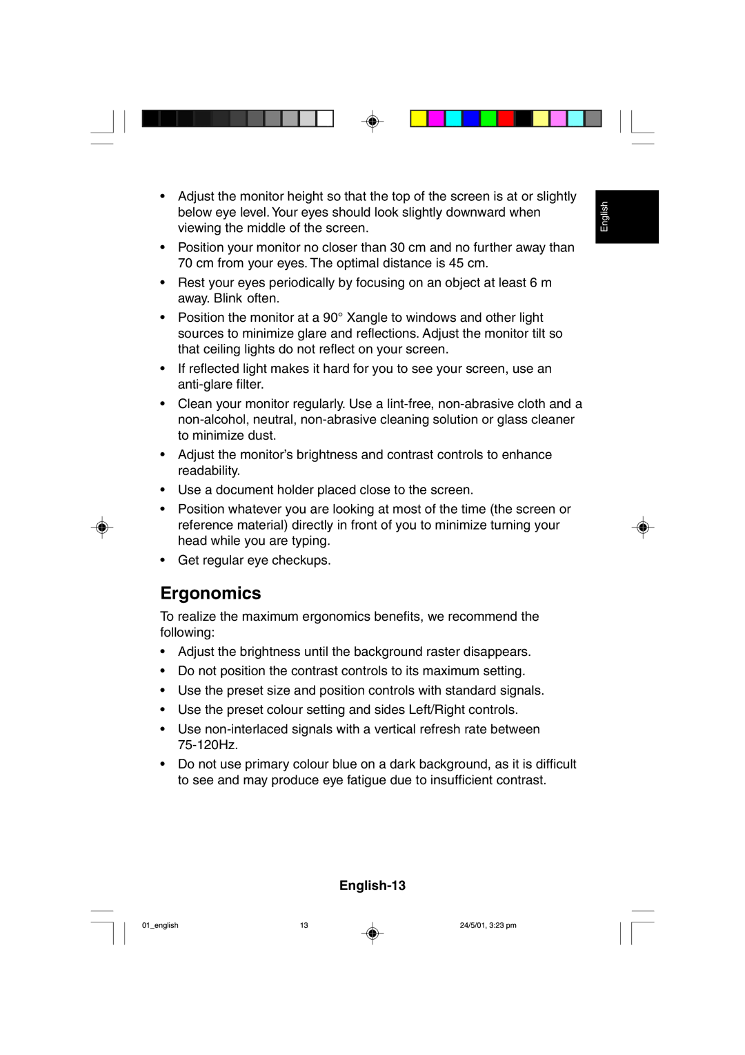 Mitsubishi Electronics M557 user manual Ergonomics, English-13 