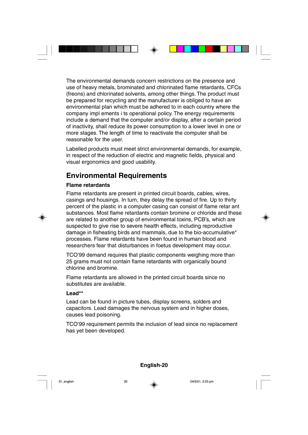 Mitsubishi Electronics M557 user manual Environmental Requirements, Flame retardants, Lead, English-20 