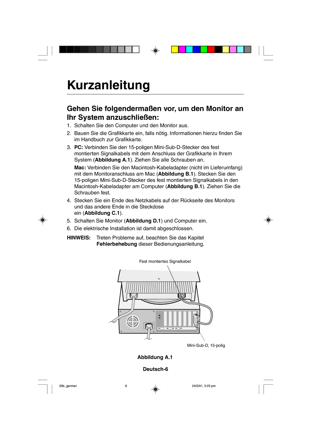 Mitsubishi Electronics M557 user manual Kurzanleitung, Ein Abbildung C.1, Abbildung A.1 Deutsch-6 