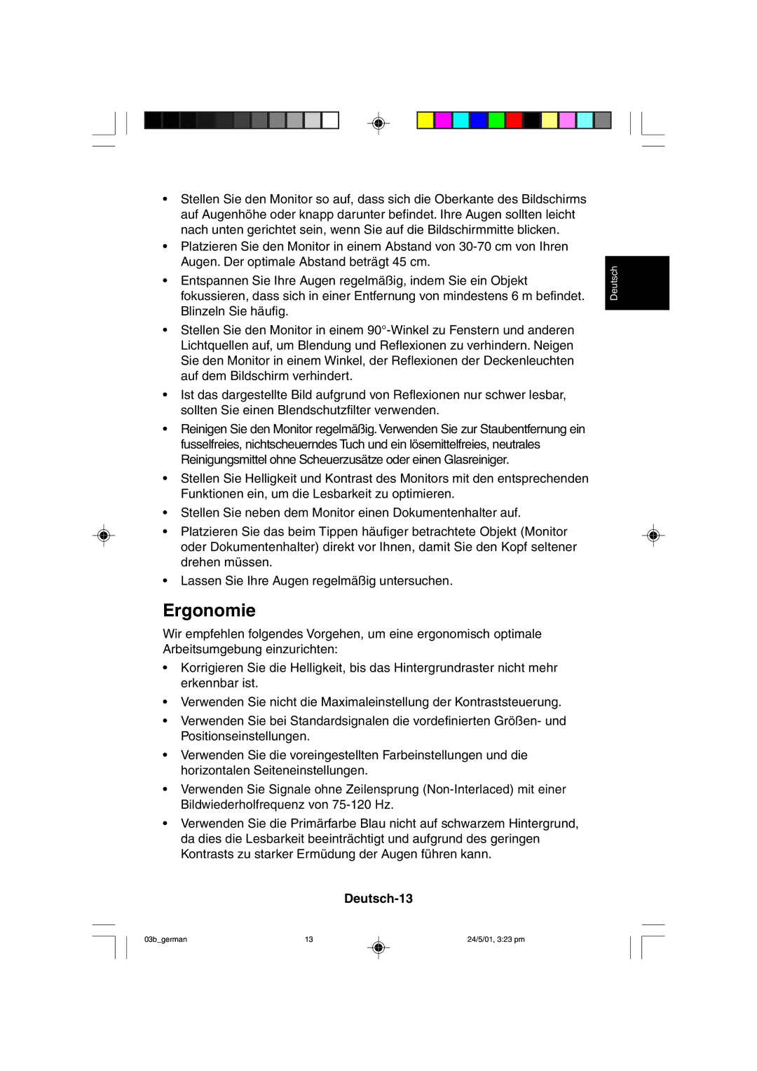 Mitsubishi Electronics M557 user manual Ergonomie, Deutsch-13 