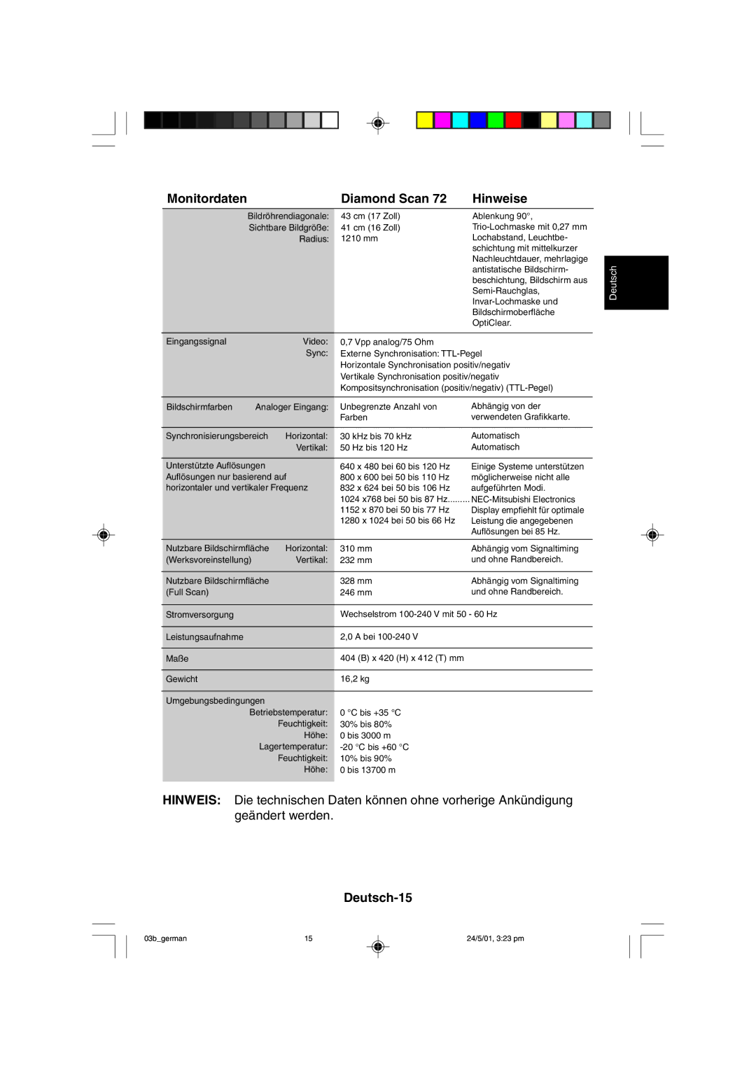 Mitsubishi Electronics M557 user manual Deutsch-15 