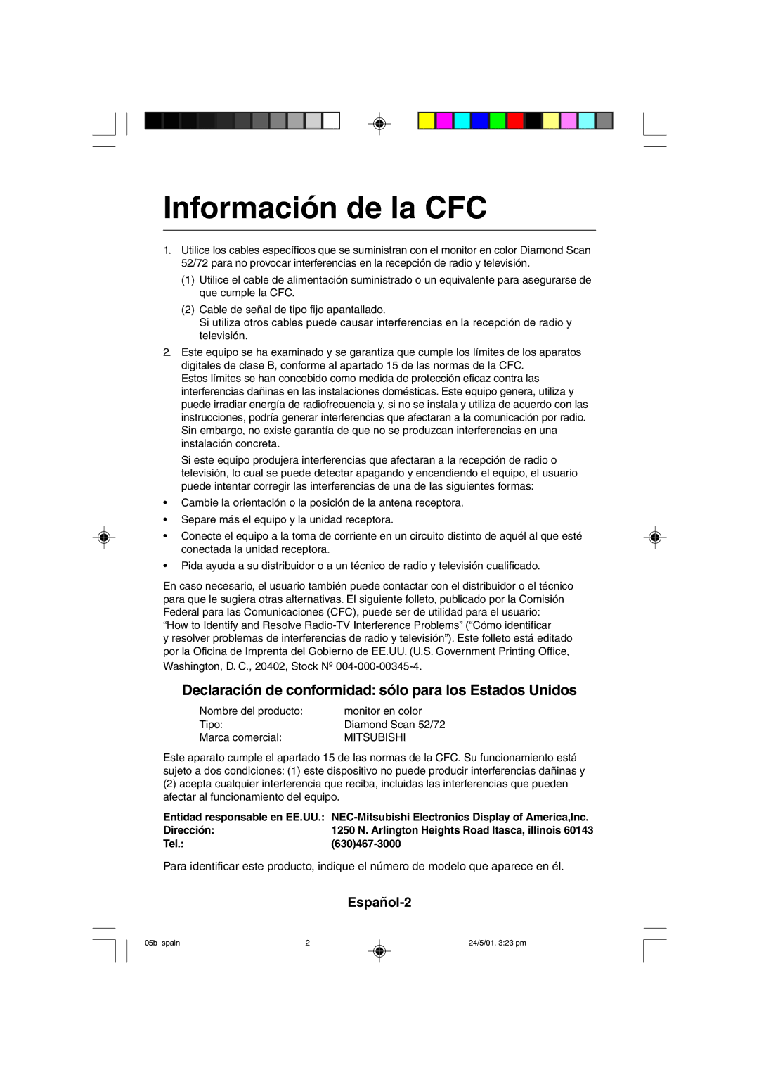 Mitsubishi Electronics M557 user manual Información de la CFC, Español-2 