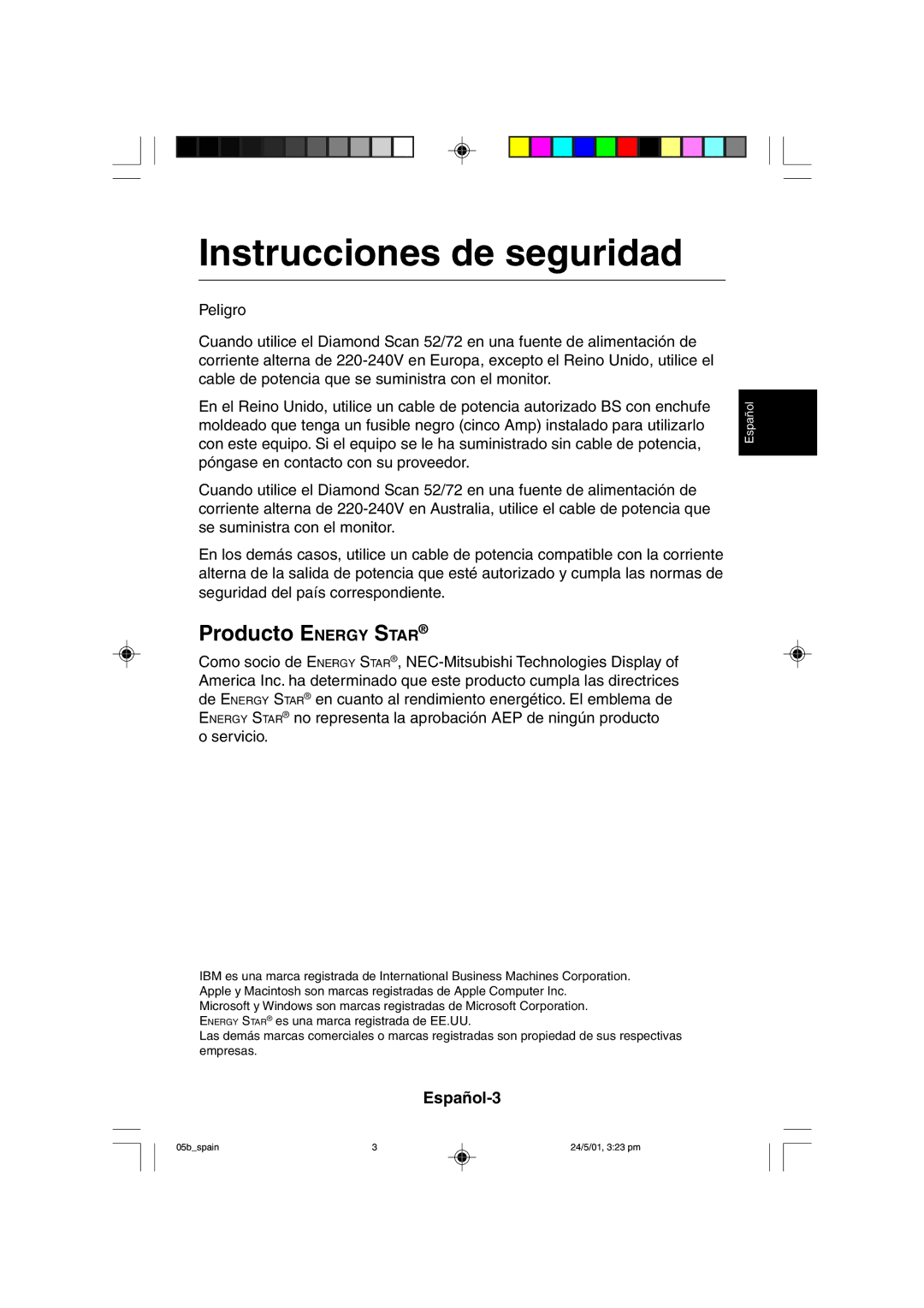 Mitsubishi Electronics M557 user manual Instrucciones de seguridad, Producto Energy Star, Español-3 